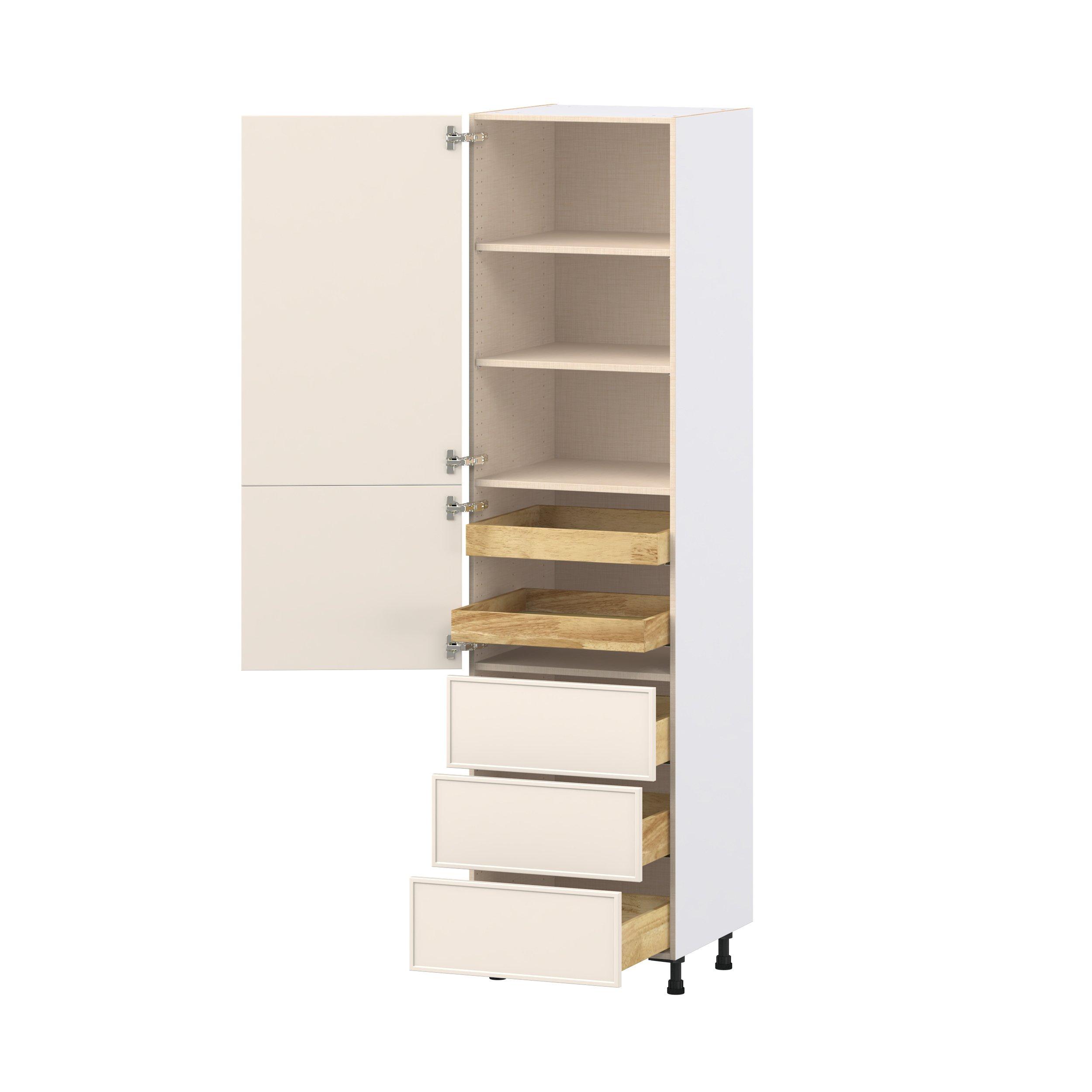 Linden 24 in. Painted Washed Linen Door and Drawer Pantry Cabinet with Inner Pull-Out