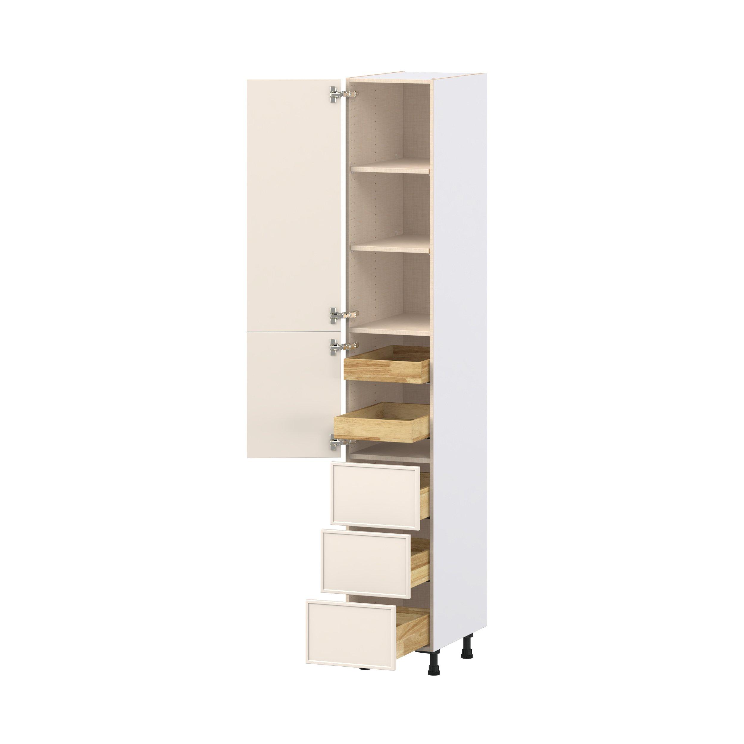 Linden 15 in. Painted Washed Linen Door and Drawer Pantry Cabinet with Inner Pull-Out