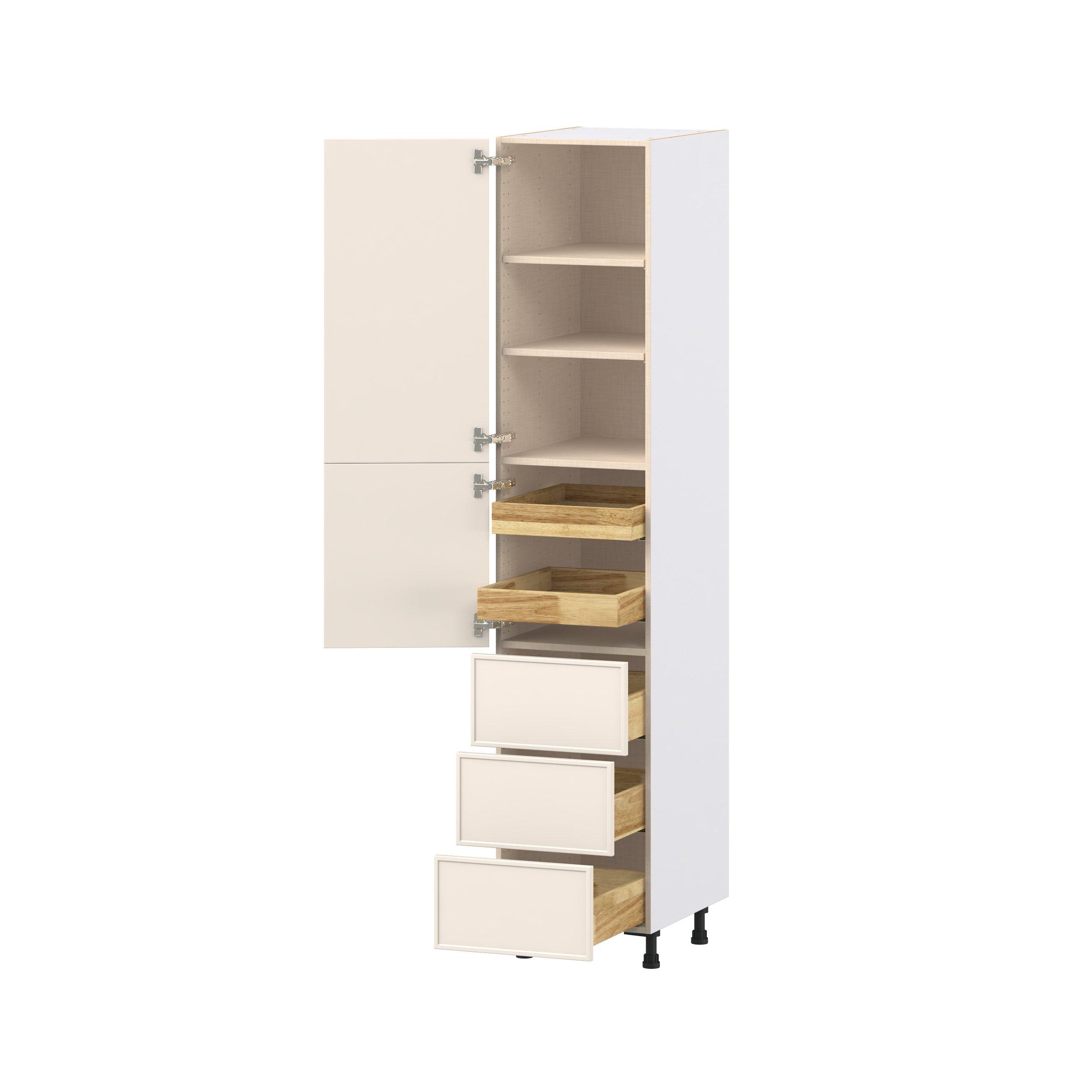Linden 18 in. Painted Washed Linen Door and Drawer Pantry Cabinet with Inner Pull-Out