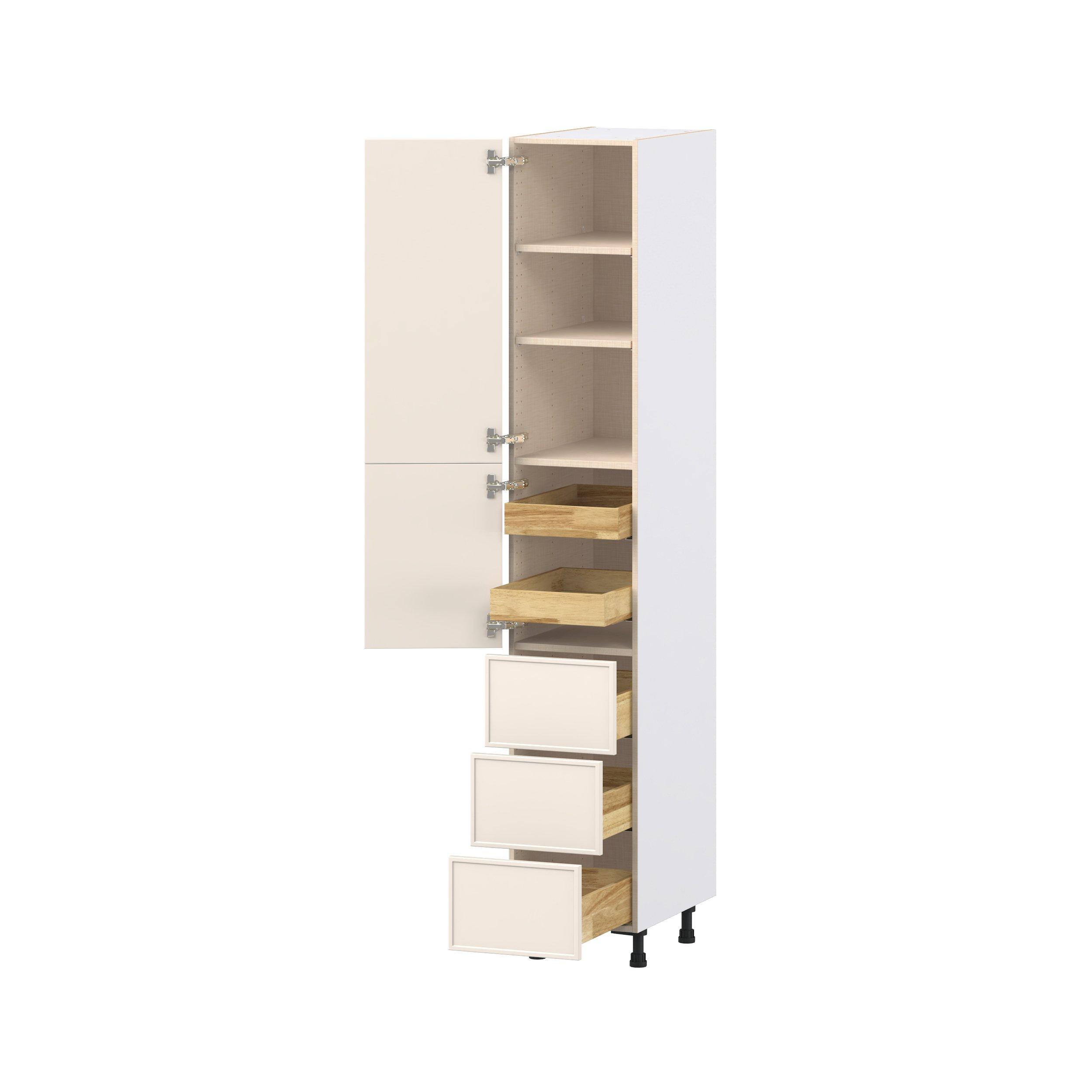 Linden 15 in. Painted Washed Linen Door and Drawer Pantry Cabinet with Inner Pull-Out