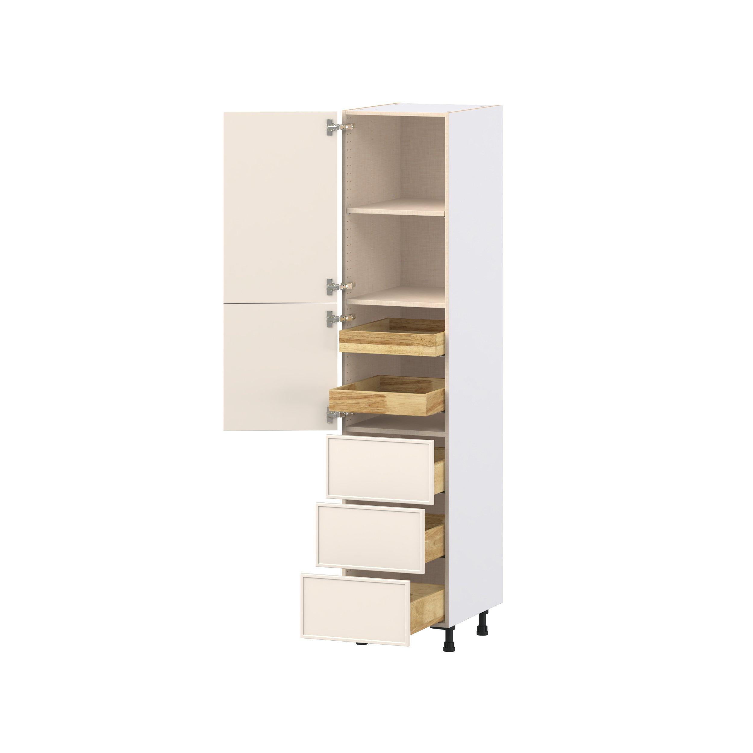 Linden 18 in. Painted Washed Linen Door and Drawer Pantry Cabinet with Inner Pull-Out