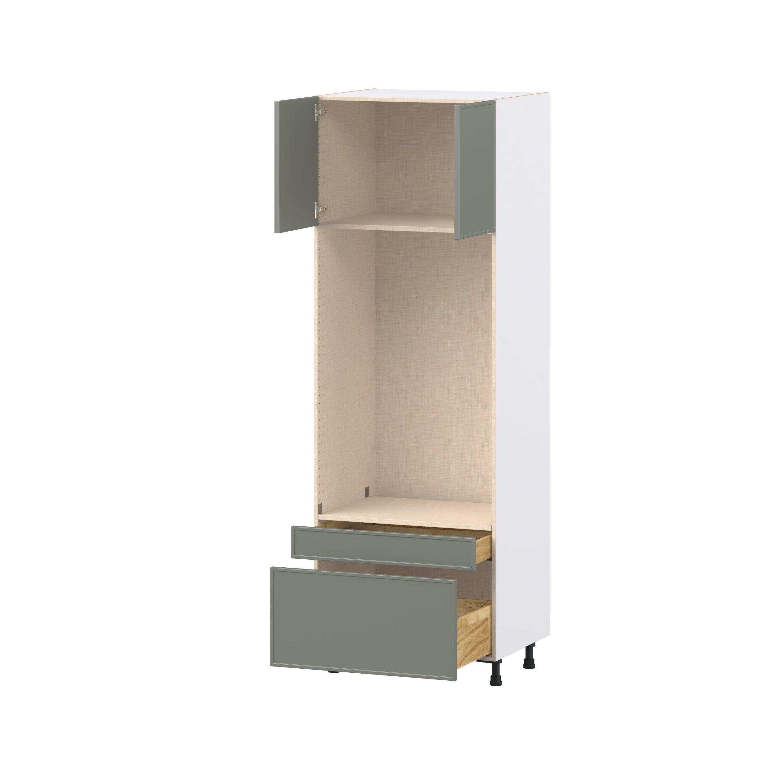 Linden 30 in. Painted Moss Green Door and Drawer Microwave/Oven Pantry Cabinet