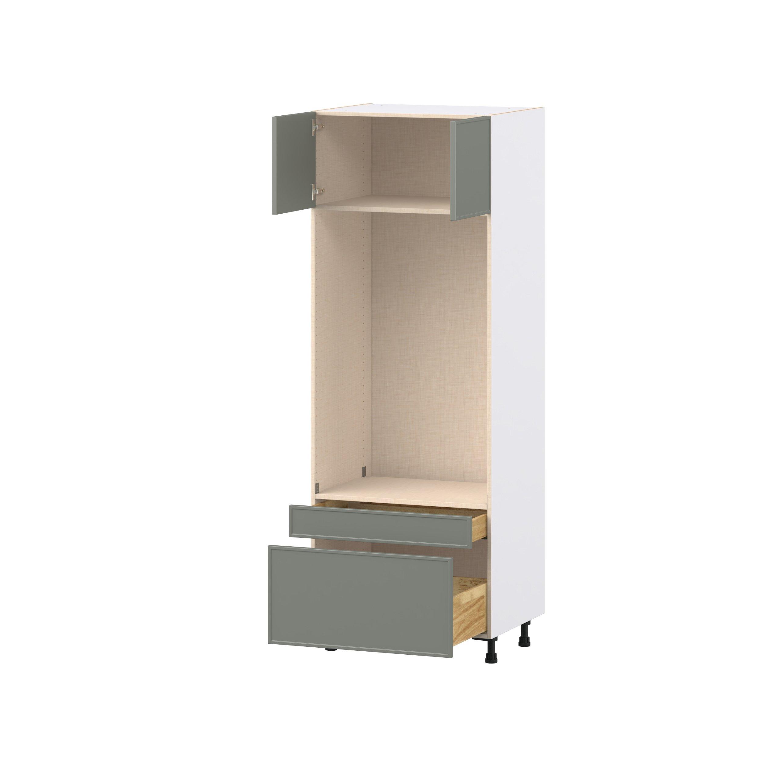 Linden 30 in. Painted Moss Green Door and Drawer Microwave/Oven Pantry Cabinet