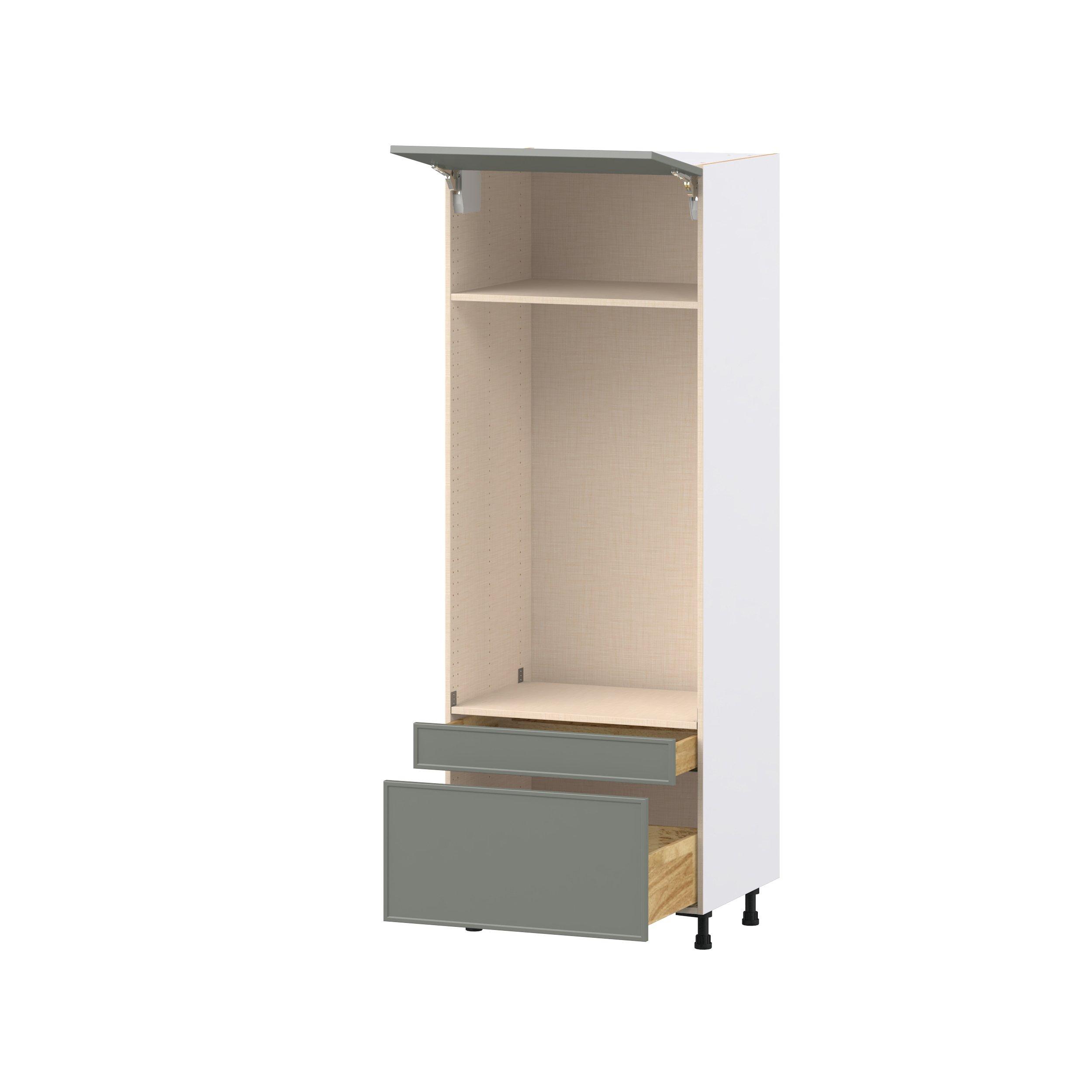 Linden 30 in. Painted Moss Green Lift Up Door and Drawer Microwave/Oven Pantry Cabinet