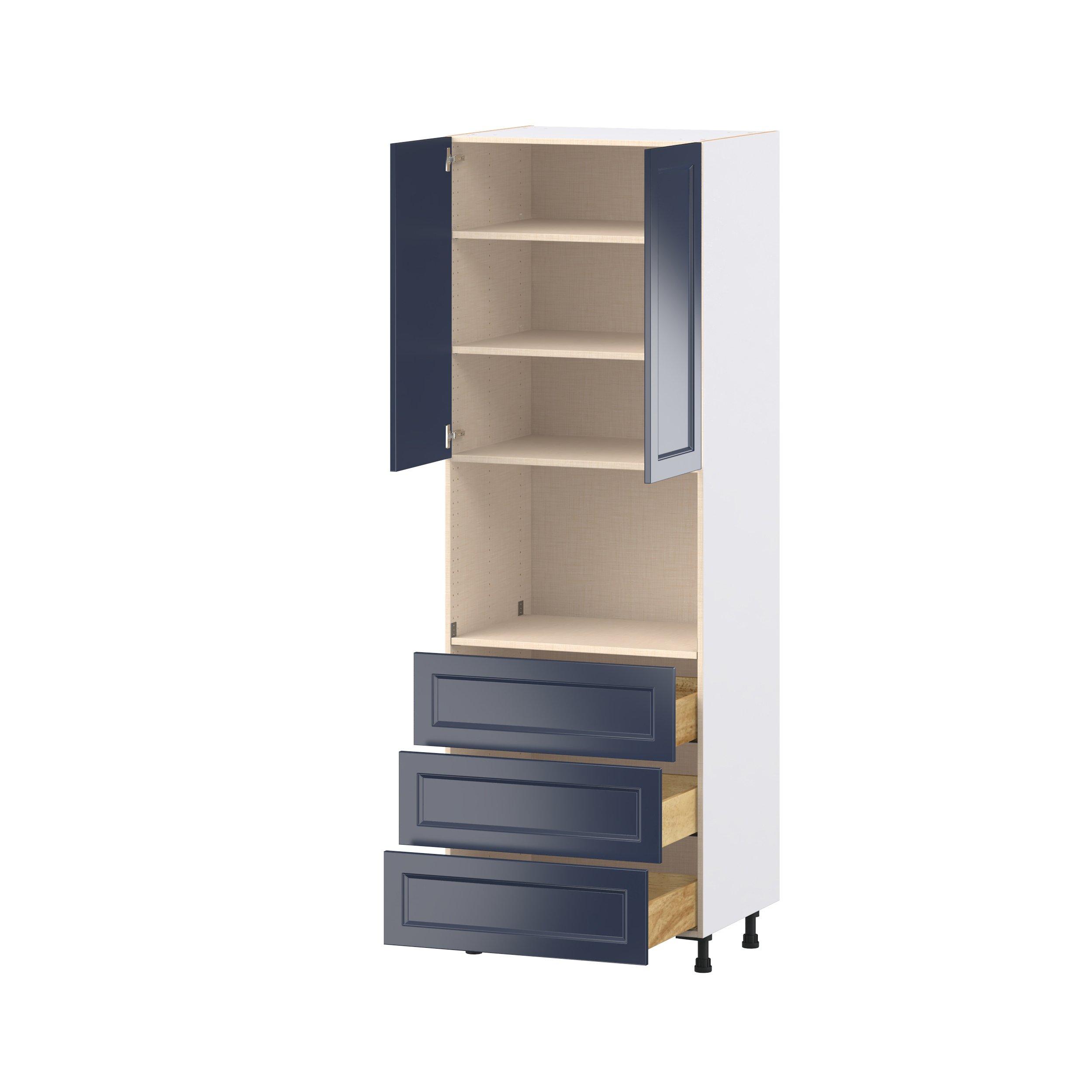Peachtree 30 in. Painted Midnight Blue Door and Drawer Microwave Pantry Cabinet
