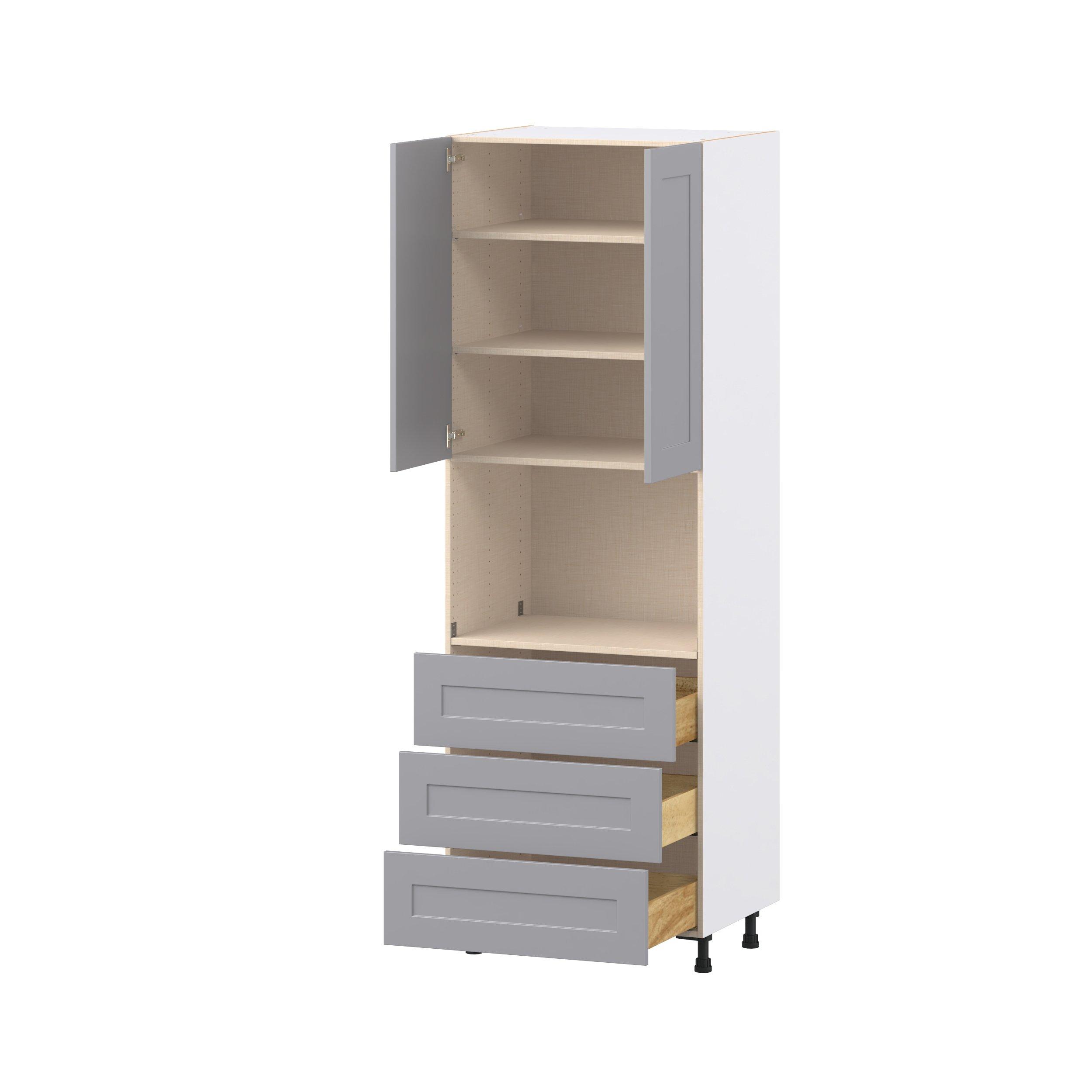 Candler 30 in. Painted Slate Gray Door and Drawer Microwave Pantry Cabinet