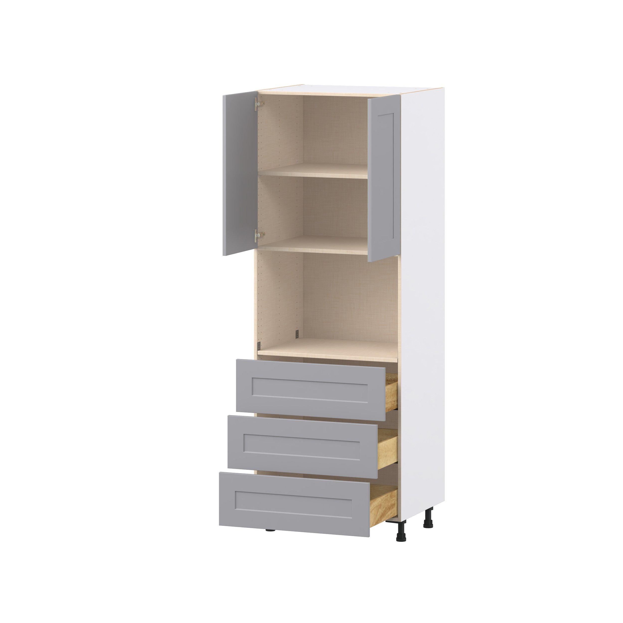 Candler 30 in. Painted Slate Gray Door and Drawer Microwave Pantry Cabinet