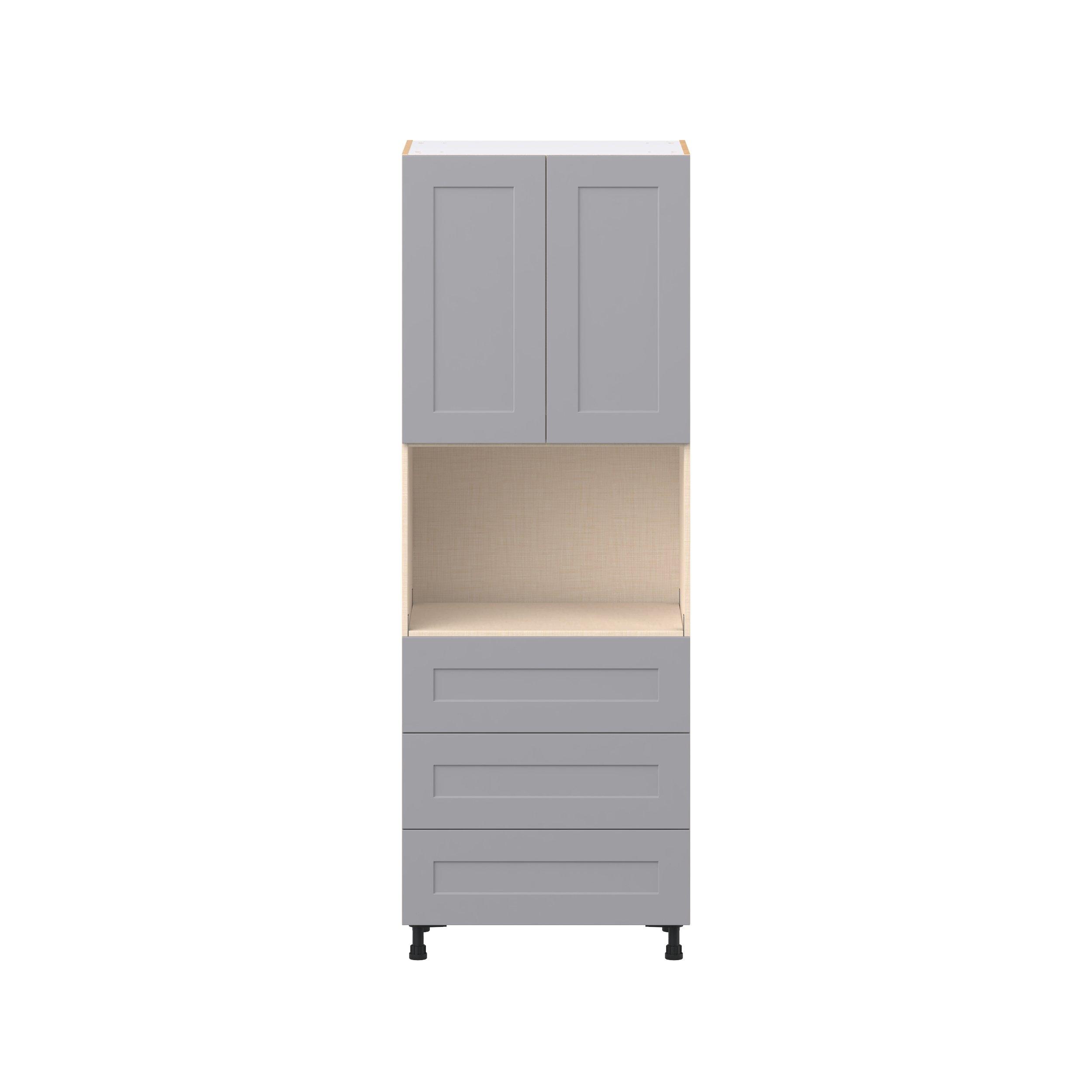 Candler 30 in. Painted Slate Gray Door and Drawer Microwave Pantry Cabinet