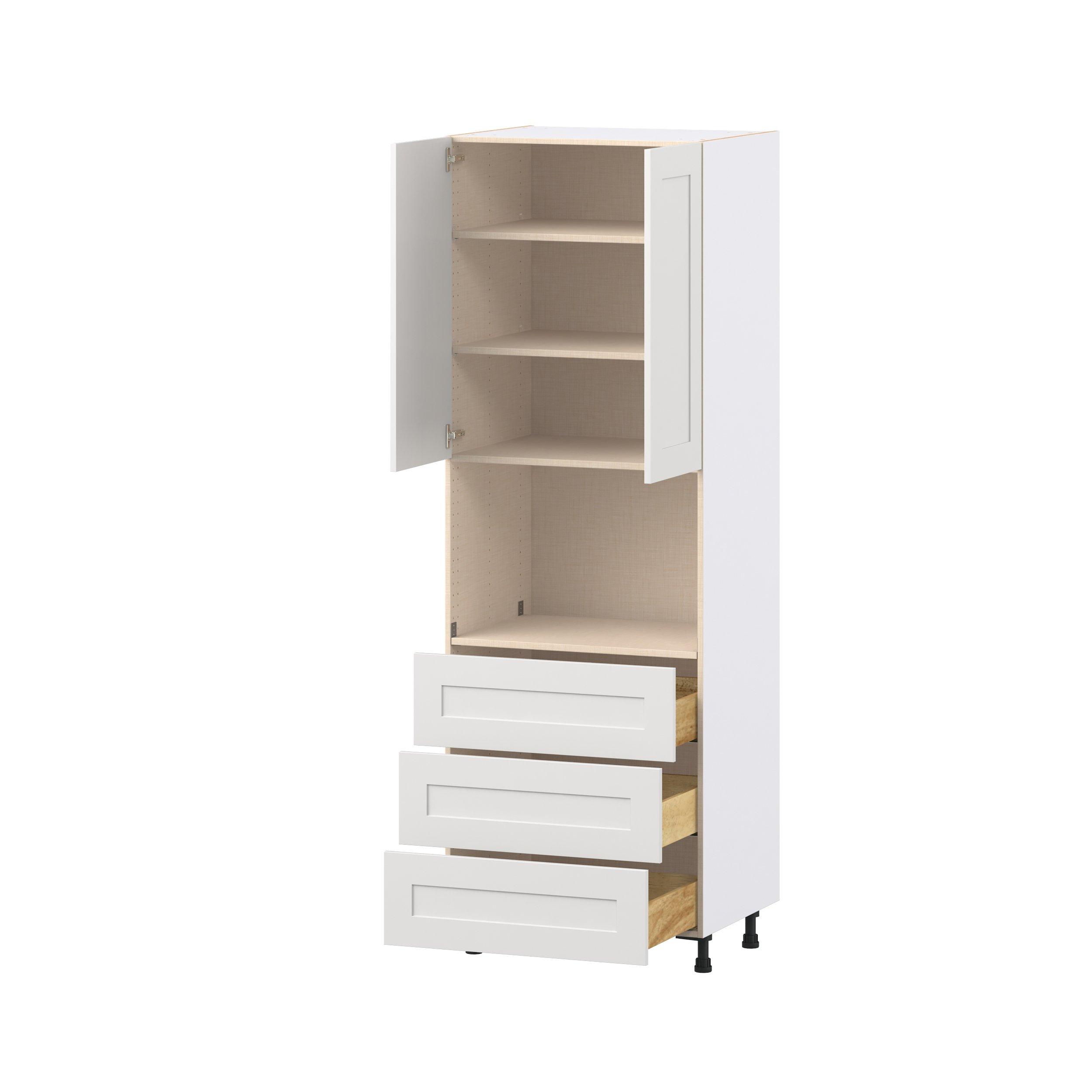 Candler 30 in. Painted Warm White Door and Drawer Microwave Pantry Cabinet