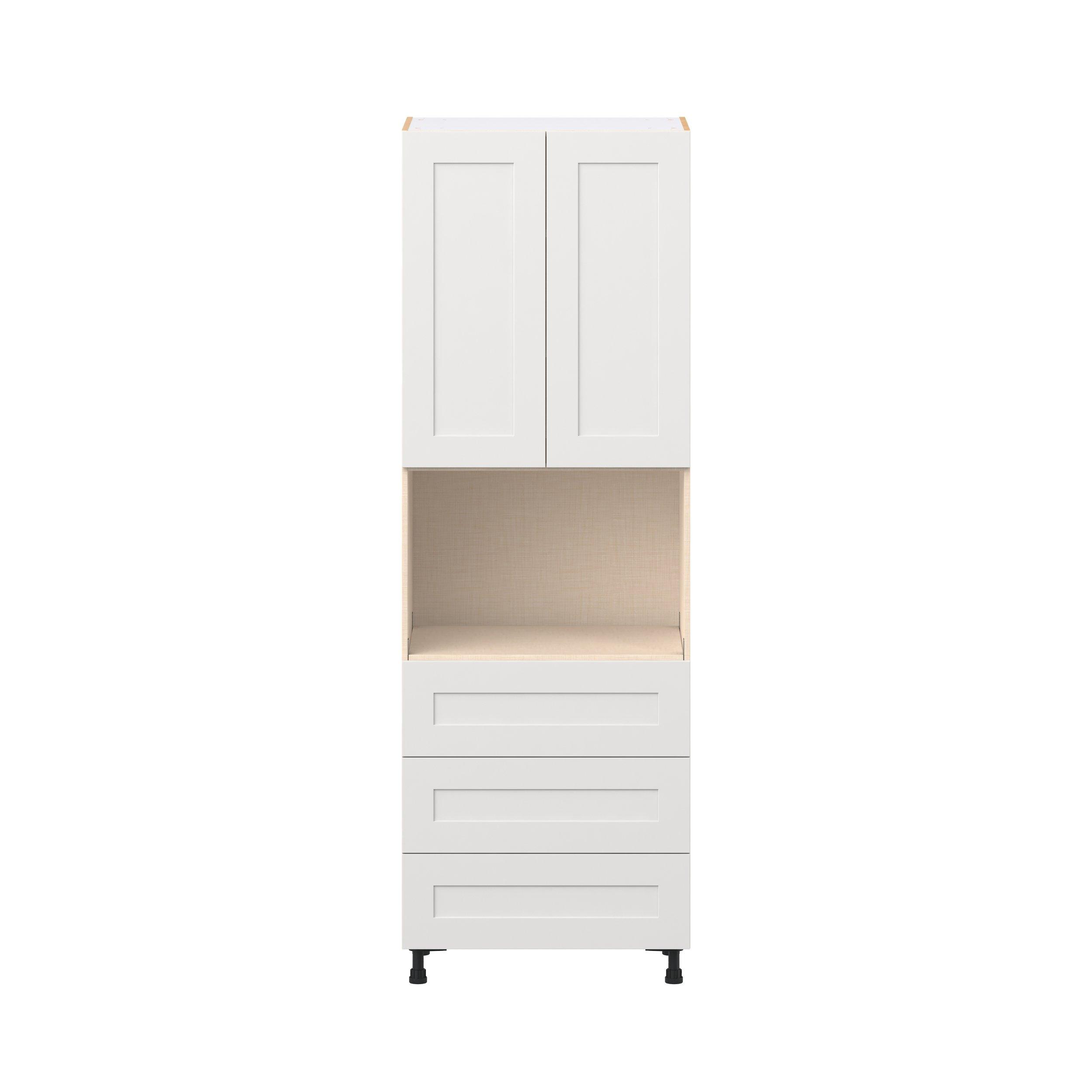 Candler 30 in. Painted Warm White Door and Drawer Microwave Pantry Cabinet