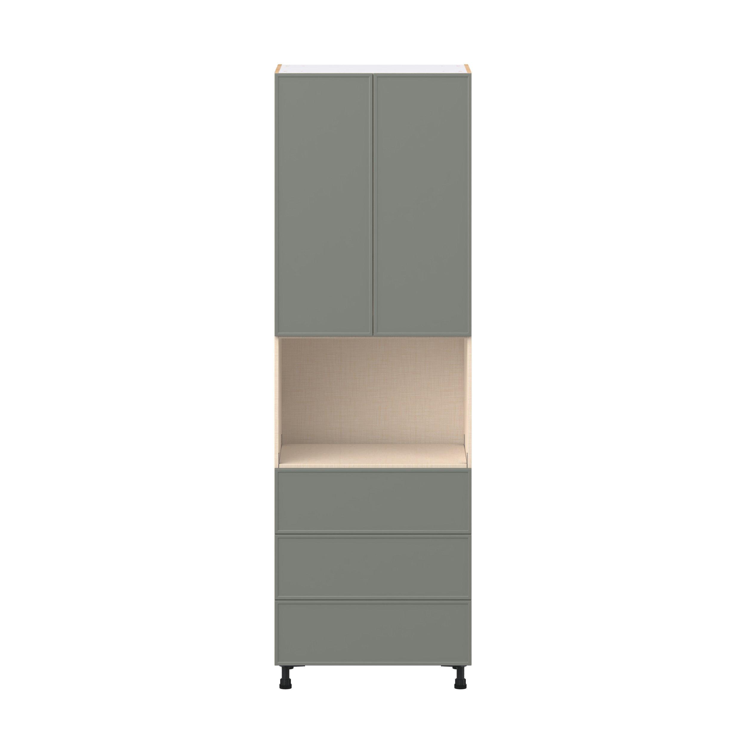 Linden 30 in. Painted Moss Green Door and Drawer Microwave Pantry Cabinet