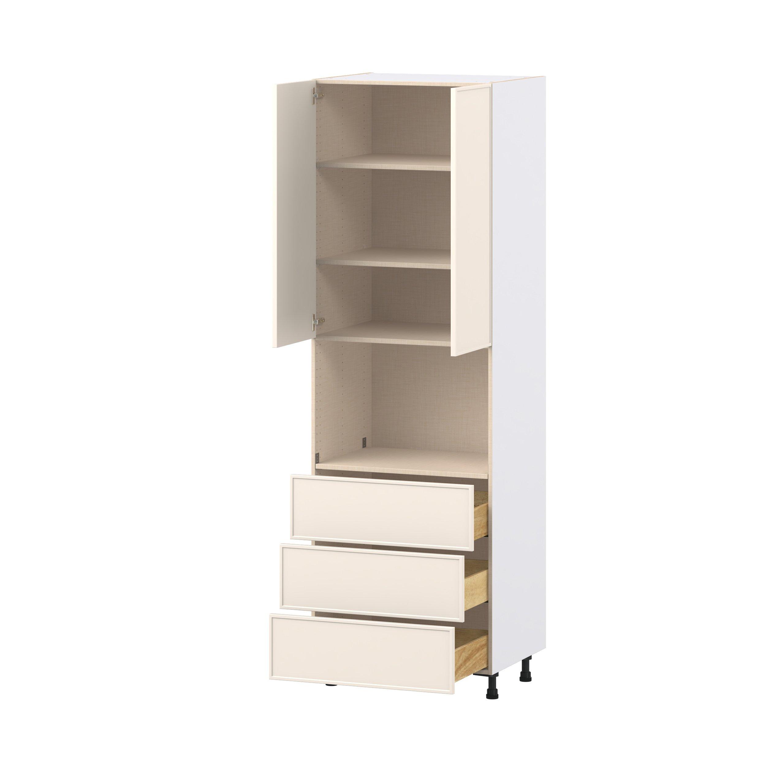 Linden 30 in. Painted Washed Linen Door and Drawer Microwave Pantry Cabinet
