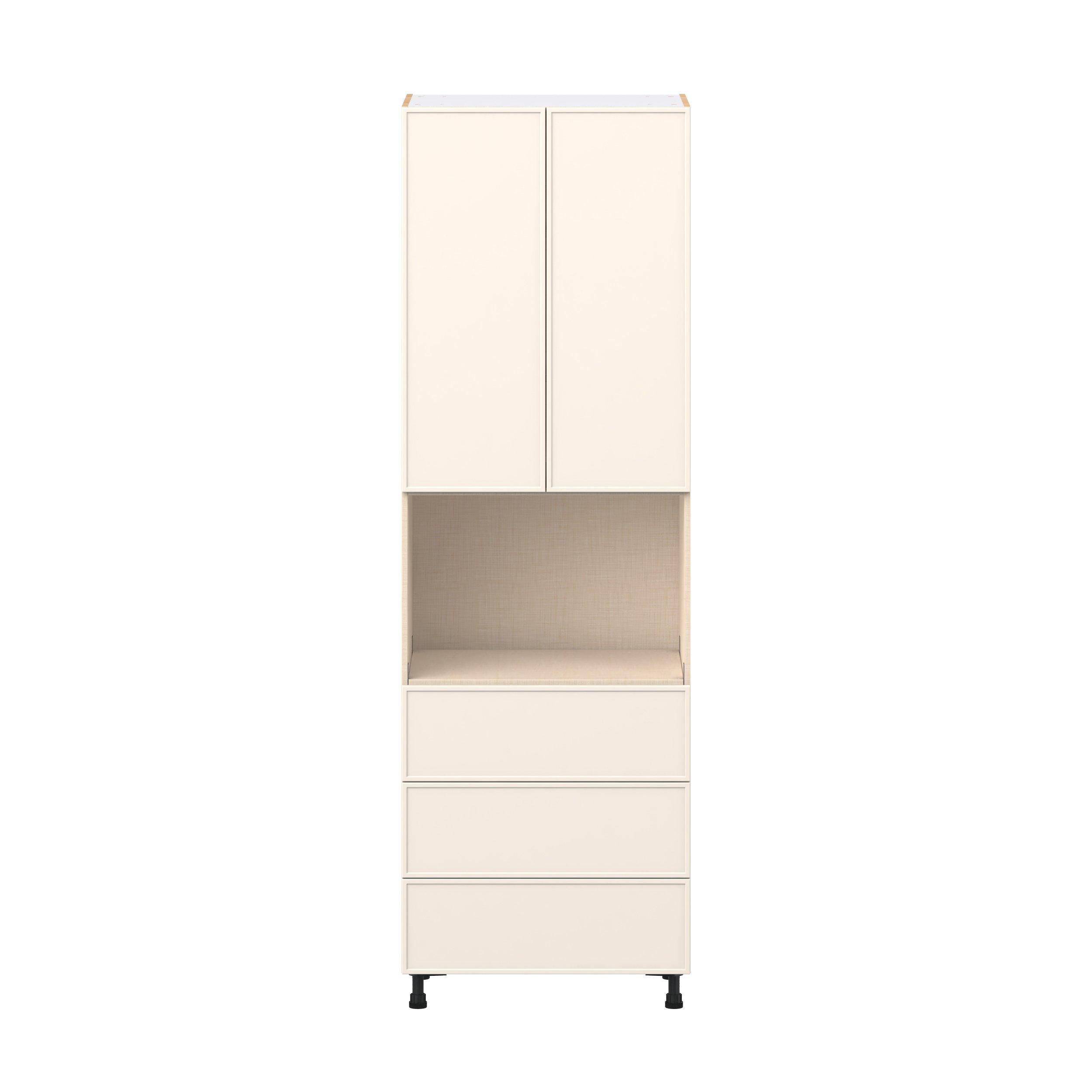 Linden 30 in. Painted Washed Linen Door and Drawer Microwave Pantry Cabinet