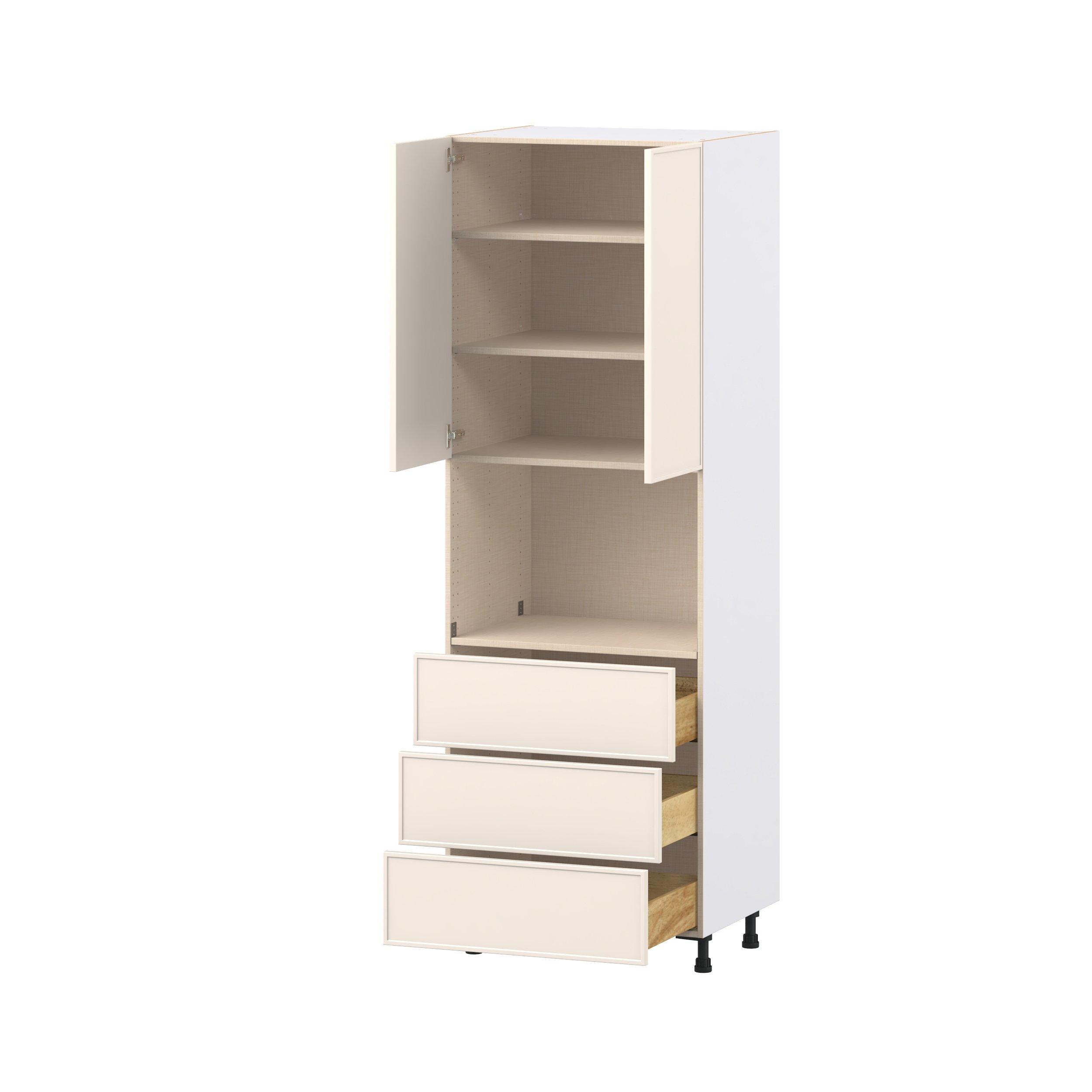Linden 30 in. Painted Washed Linen Door and Drawer Microwave Pantry Cabinet