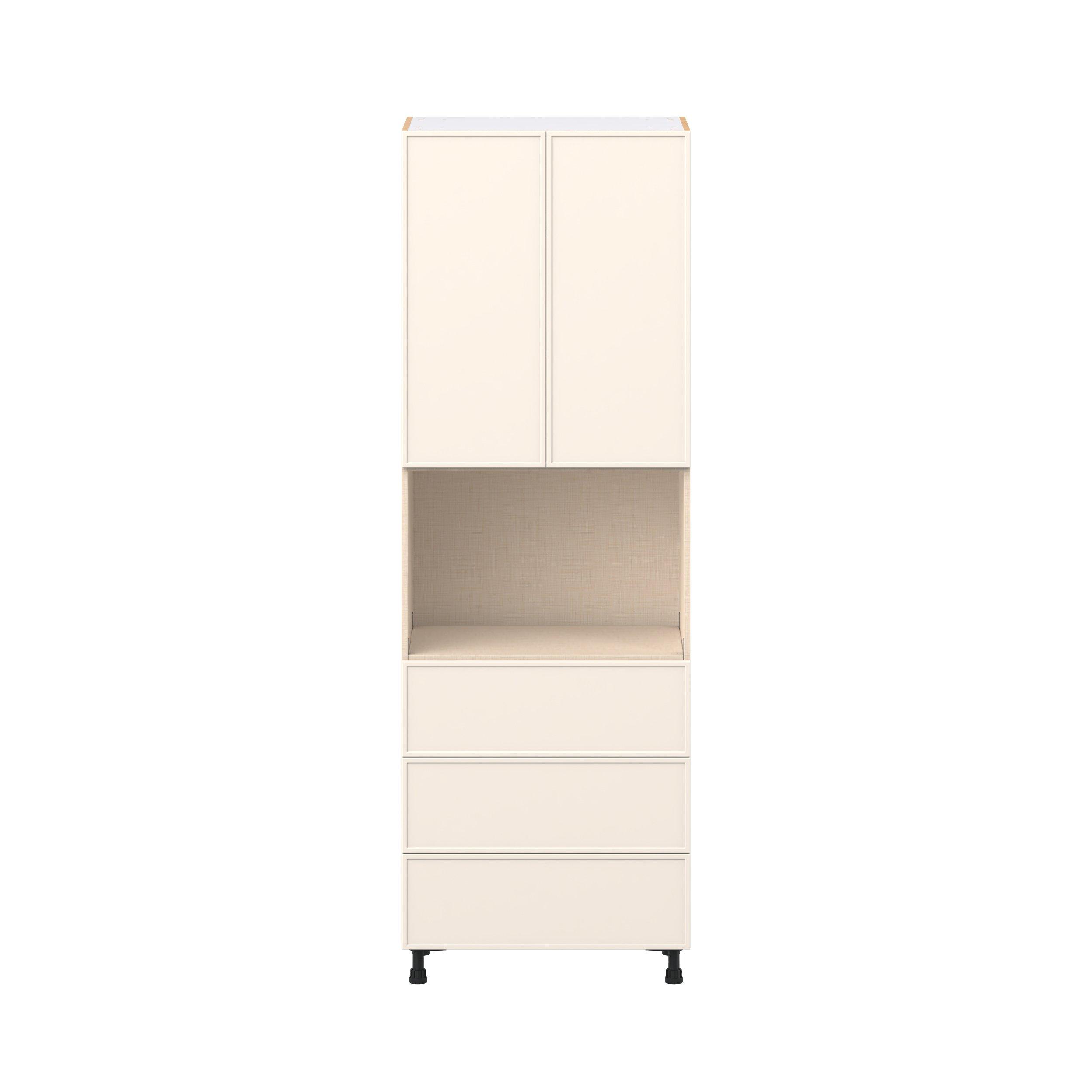 Linden 30 in. Painted Washed Linen Door and Drawer Microwave Pantry Cabinet