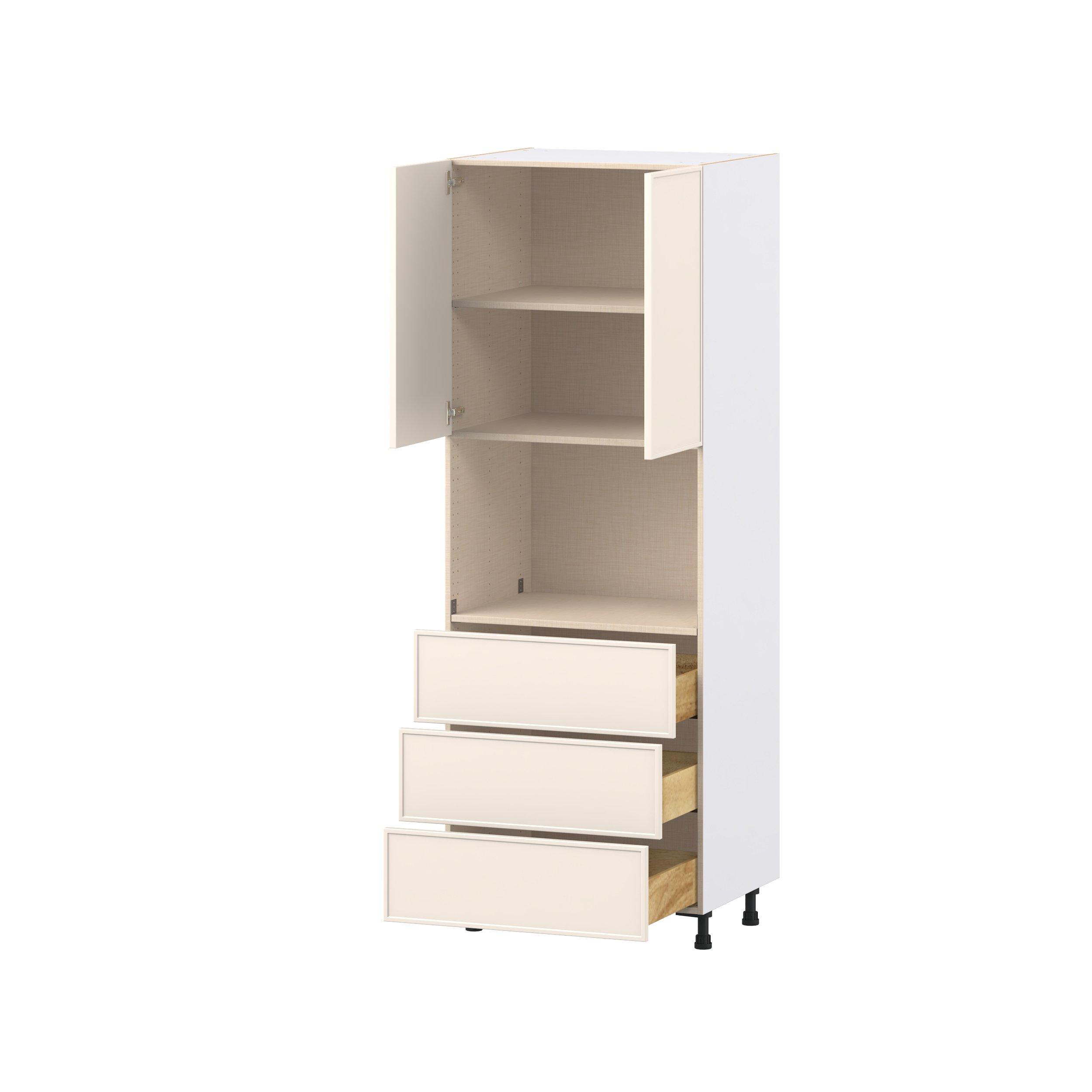 Linden 30 in. Painted Washed Linen Door and Drawer Microwave Pantry Cabinet