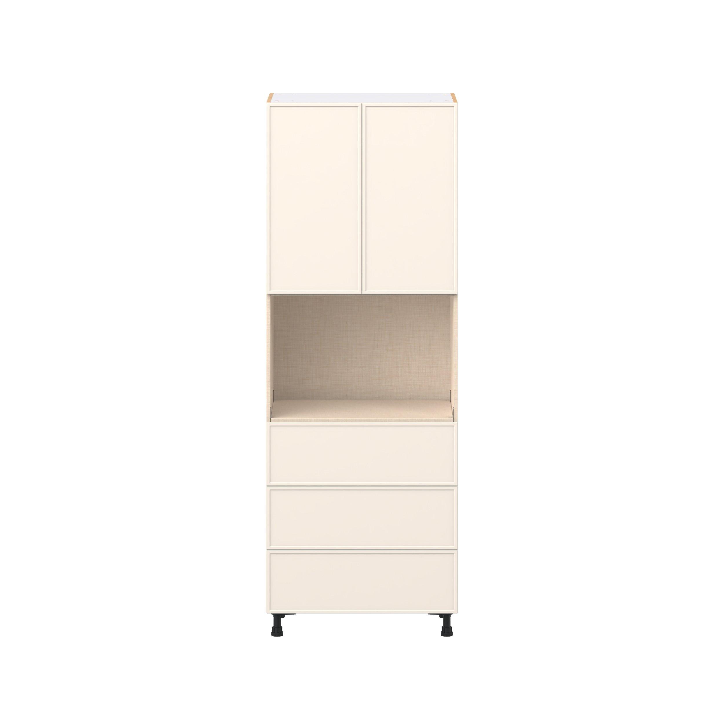 Linden 30 in. Painted Washed Linen Door and Drawer Microwave Pantry Cabinet