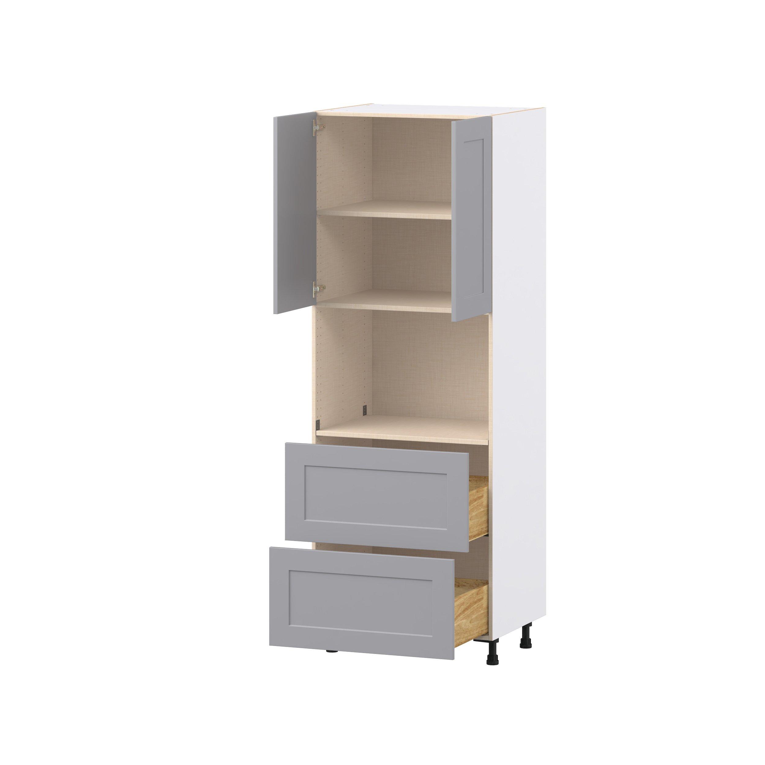 Candler 30 in. Painted Slate Gray Door and Drawer Microwave Pantry Cabinet