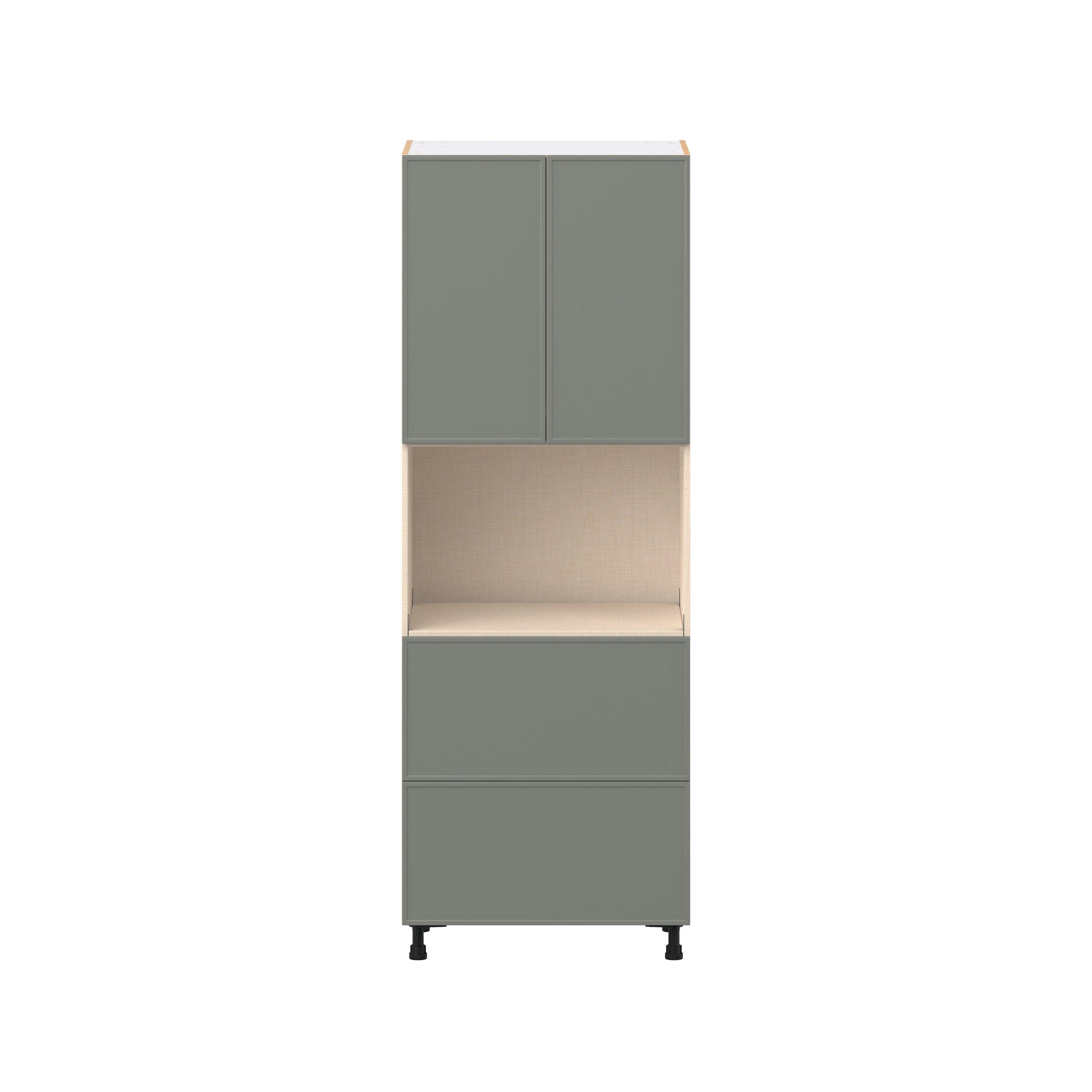 Linden 30 in. Painted Moss Green Door and Drawer Microwave Pantry Cabinet