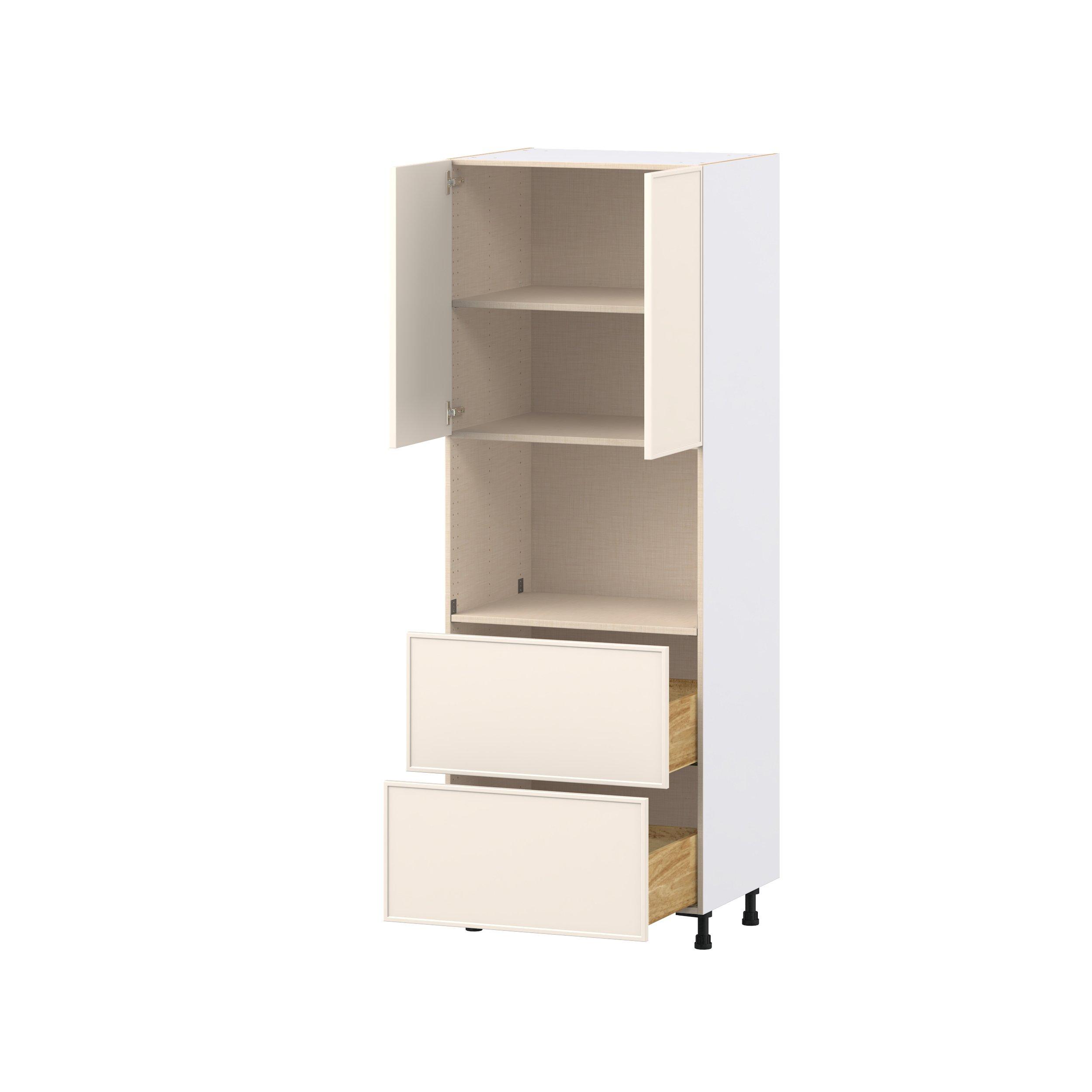 Linden 30 in. Painted Washed Linen Door and Drawer Microwave Pantry Cabinet