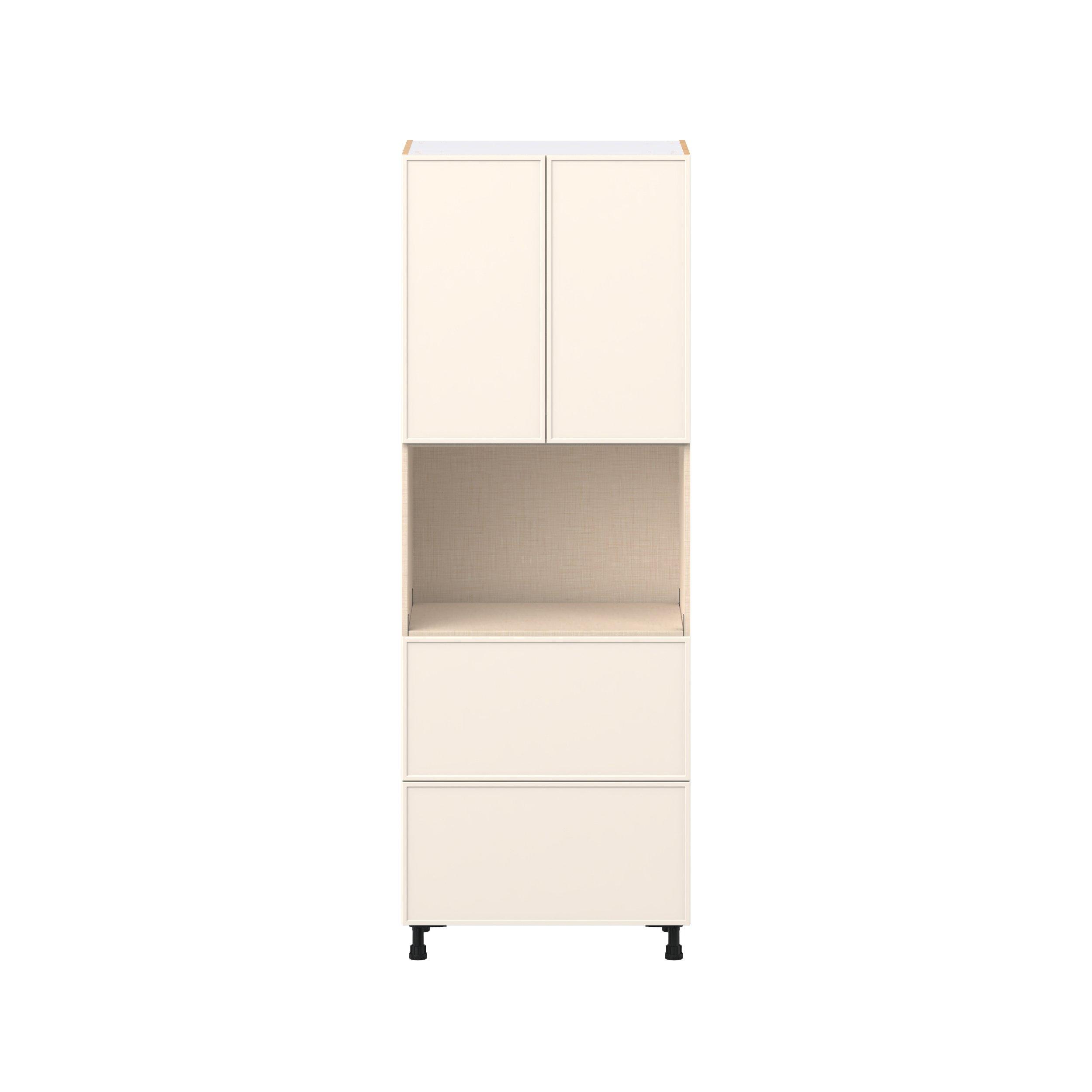 Linden 30 in. Painted Washed Linen Door and Drawer Microwave Pantry Cabinet