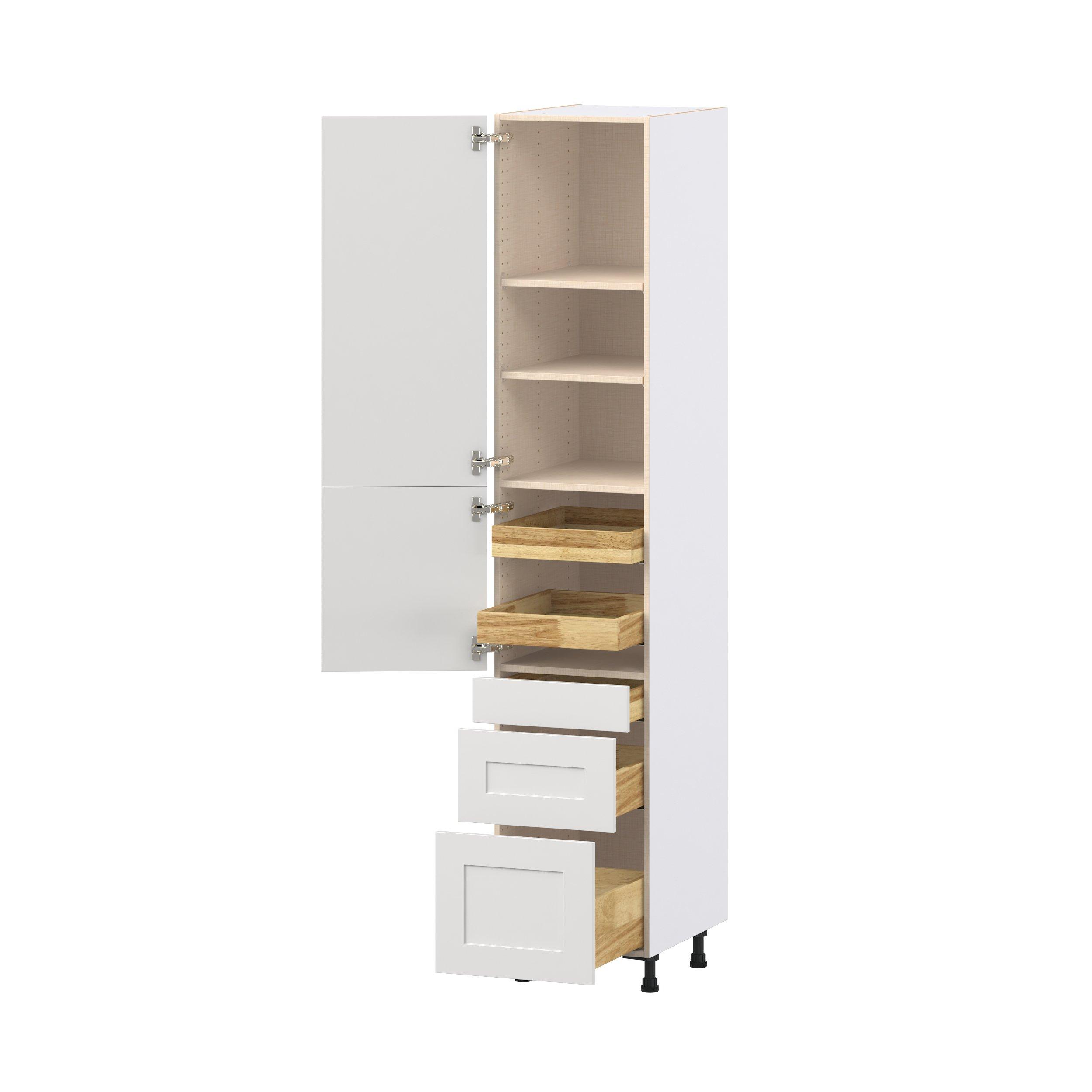 Candler 18 in. Painted Warm White Door and Drawer Pantry Cabinet with Inner Pull-Out