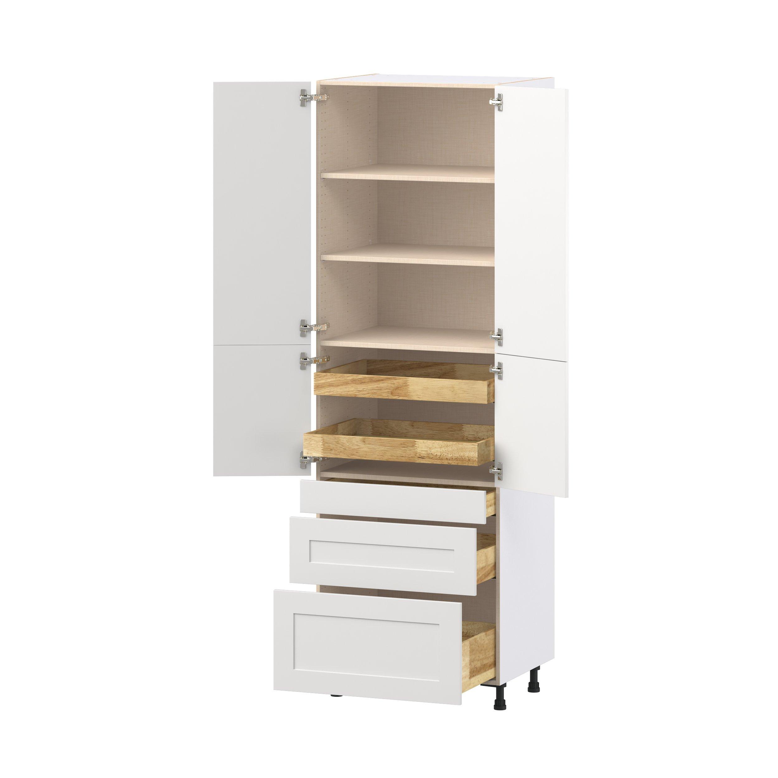 Candler 30 in. Painted Warm White Door and Drawer Pantry Cabinet with Inner Pull-Out