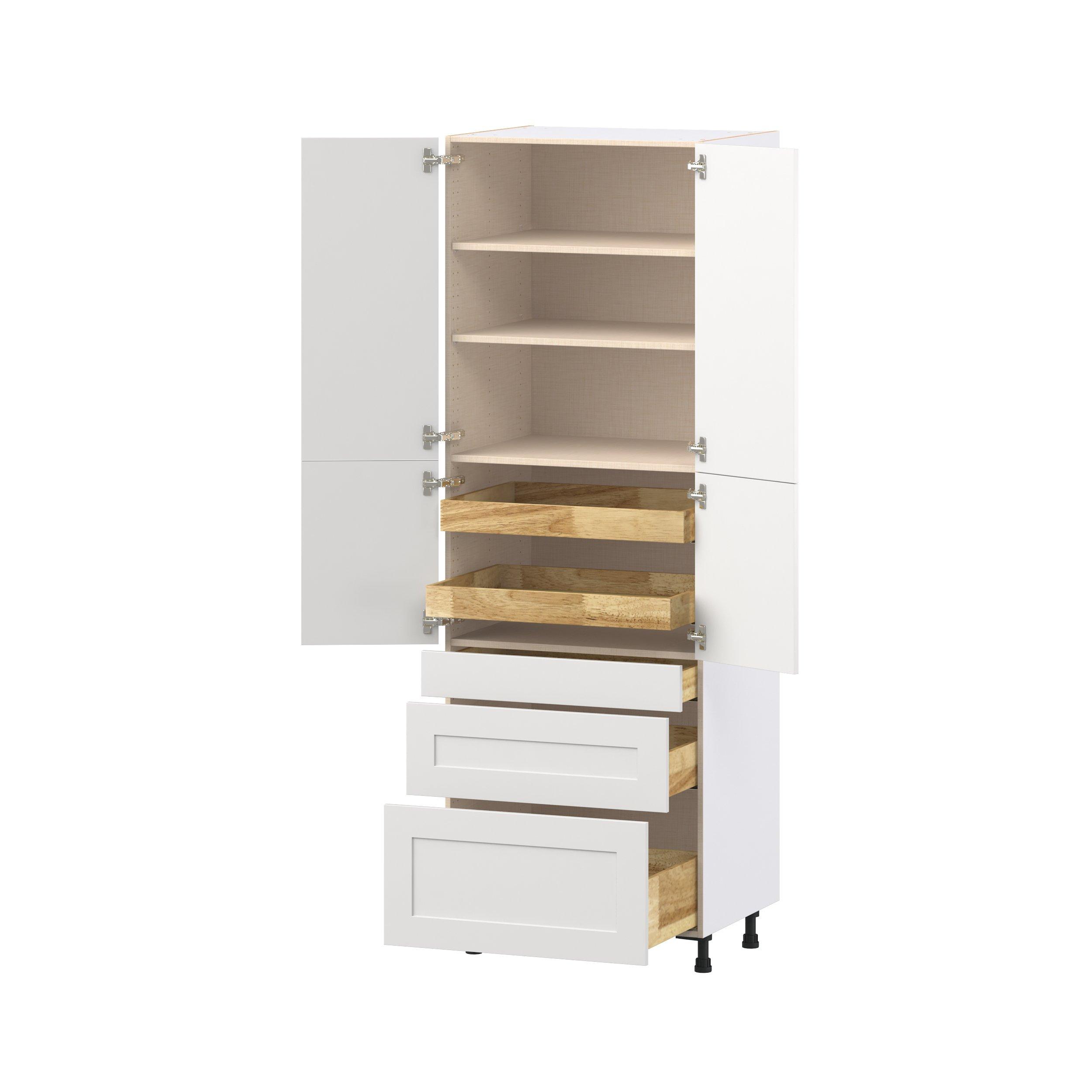 Candler 30 in. Painted Warm White Door and Drawer Pantry Cabinet with Inner Pull-Out