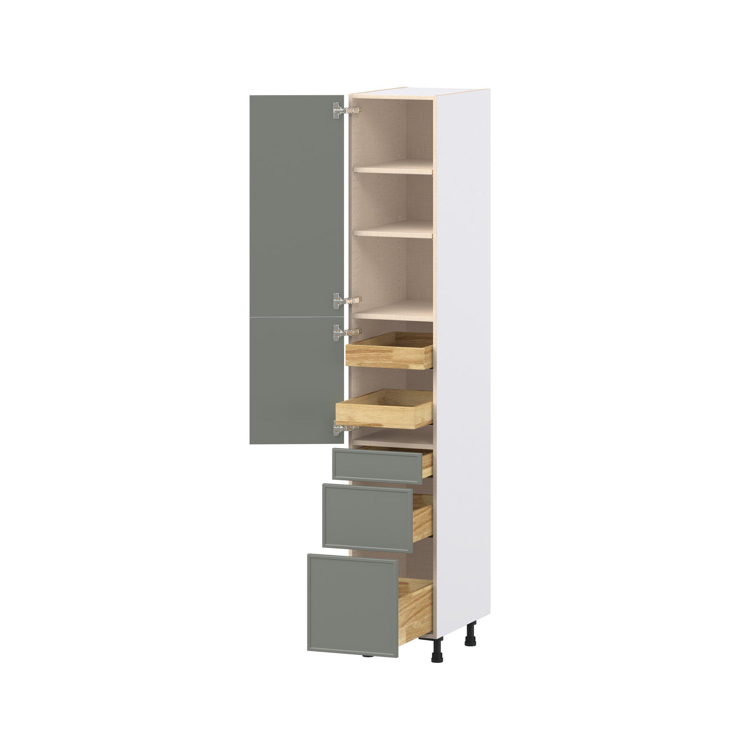 Linden 15 in. Painted Moss Green Door and Drawer Pantry Cabinet with Inner Pull-Out