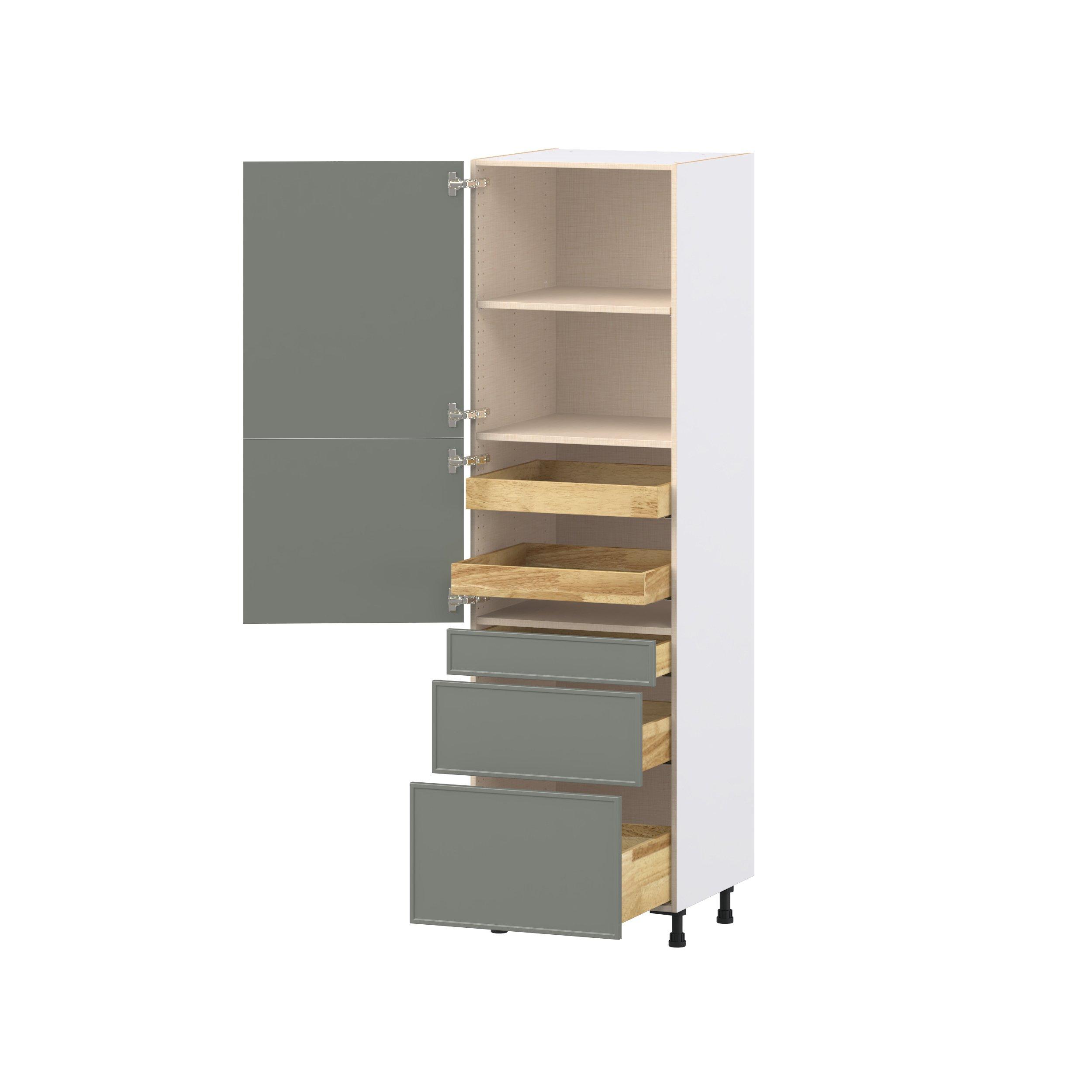 Linden 24 in. Painted Moss Green Door and Drawer Pantry Cabinet with Inner Pull-Out