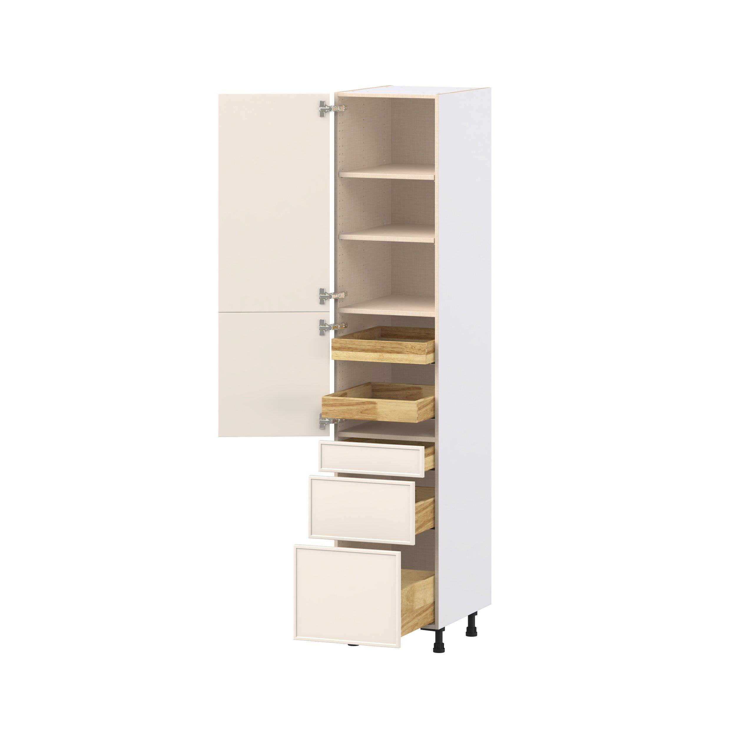 Linden 18 in. Painted Washed Linen Door and Drawer Pantry Cabinet with Inner Pull-Out