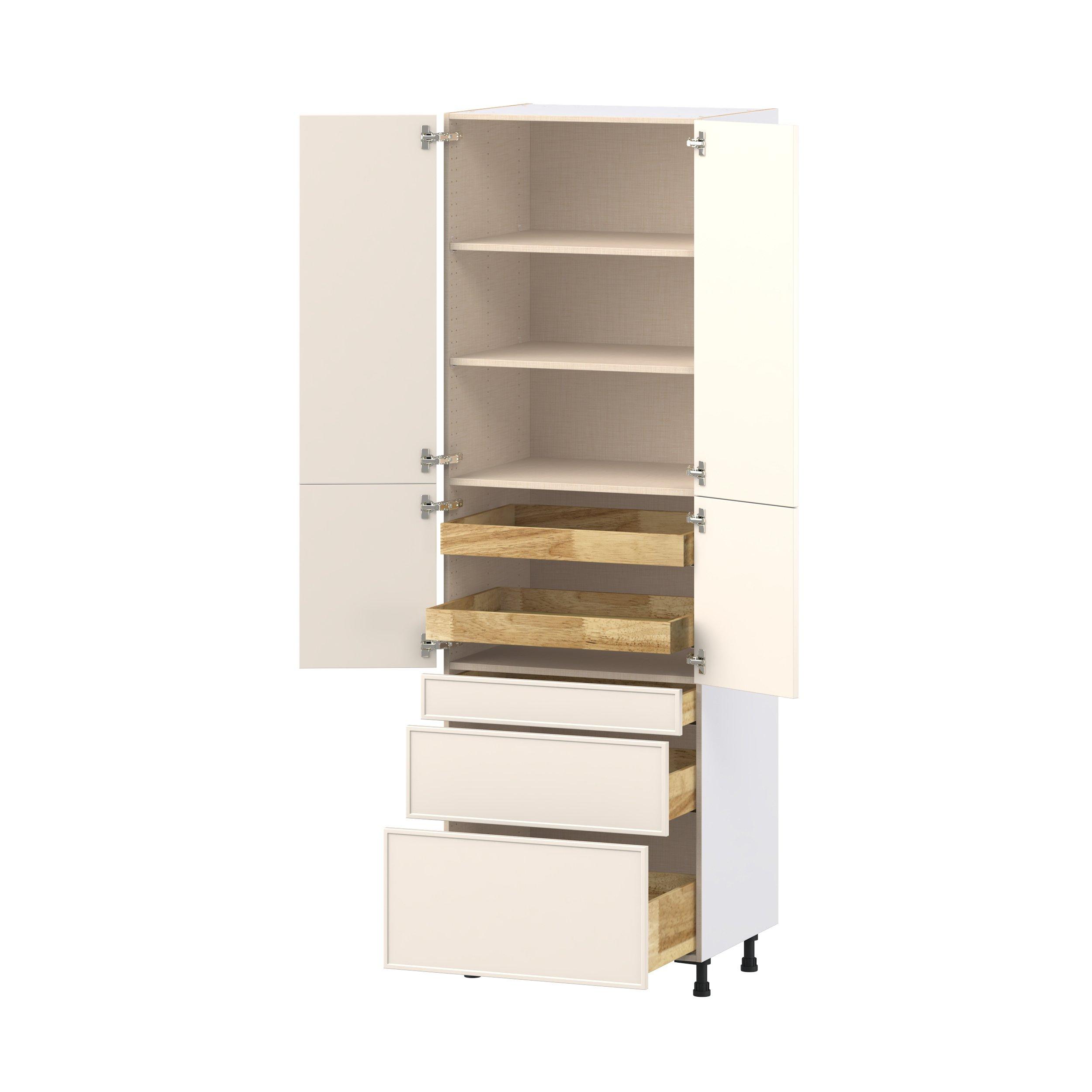 Linden 30 in. Painted Washed Linen Door and Drawer Pantry Cabinet with Inner Pull-Out
