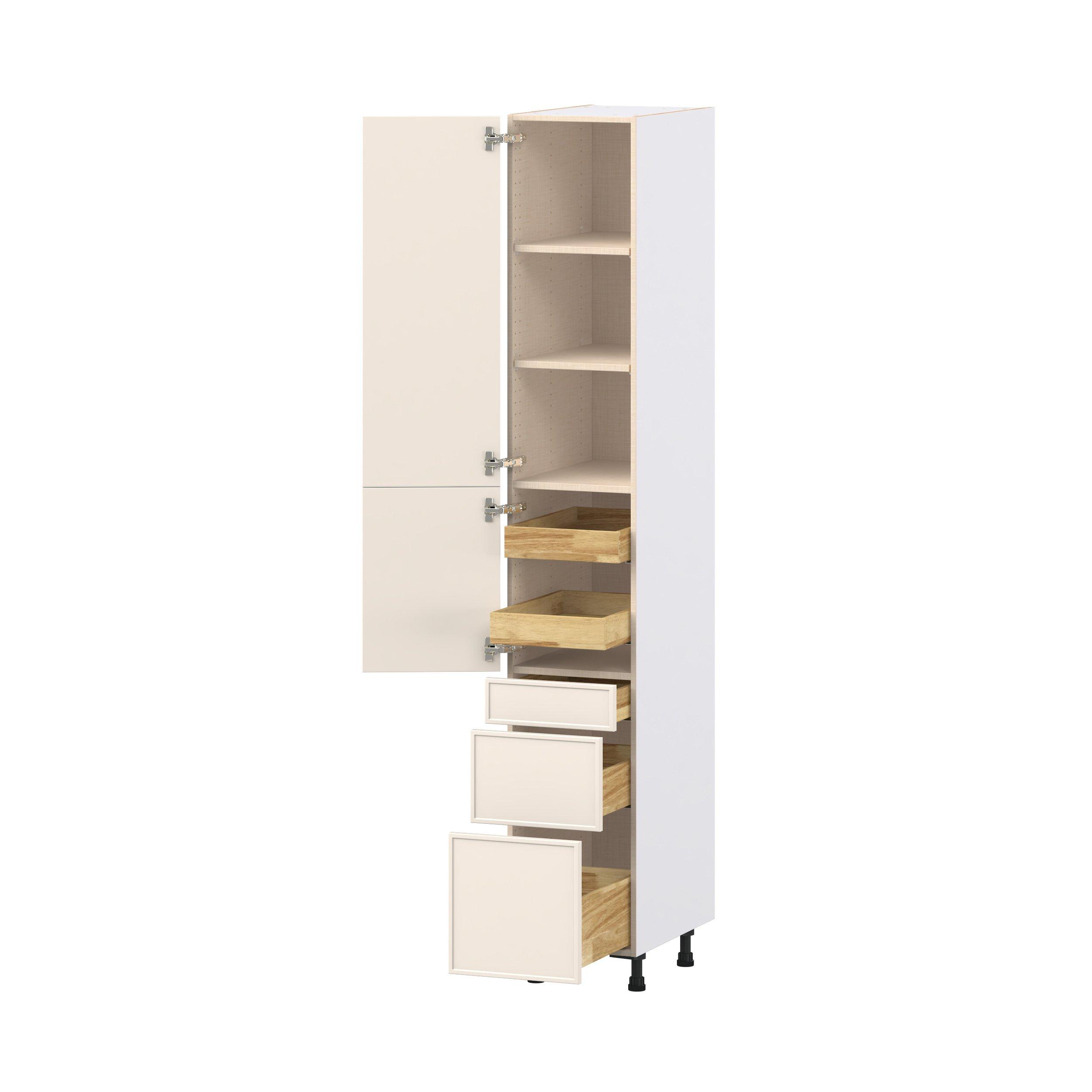 Linden 15 in. Painted Washed Linen Door and Drawer Pantry Cabinet with Inner Pull-Out
