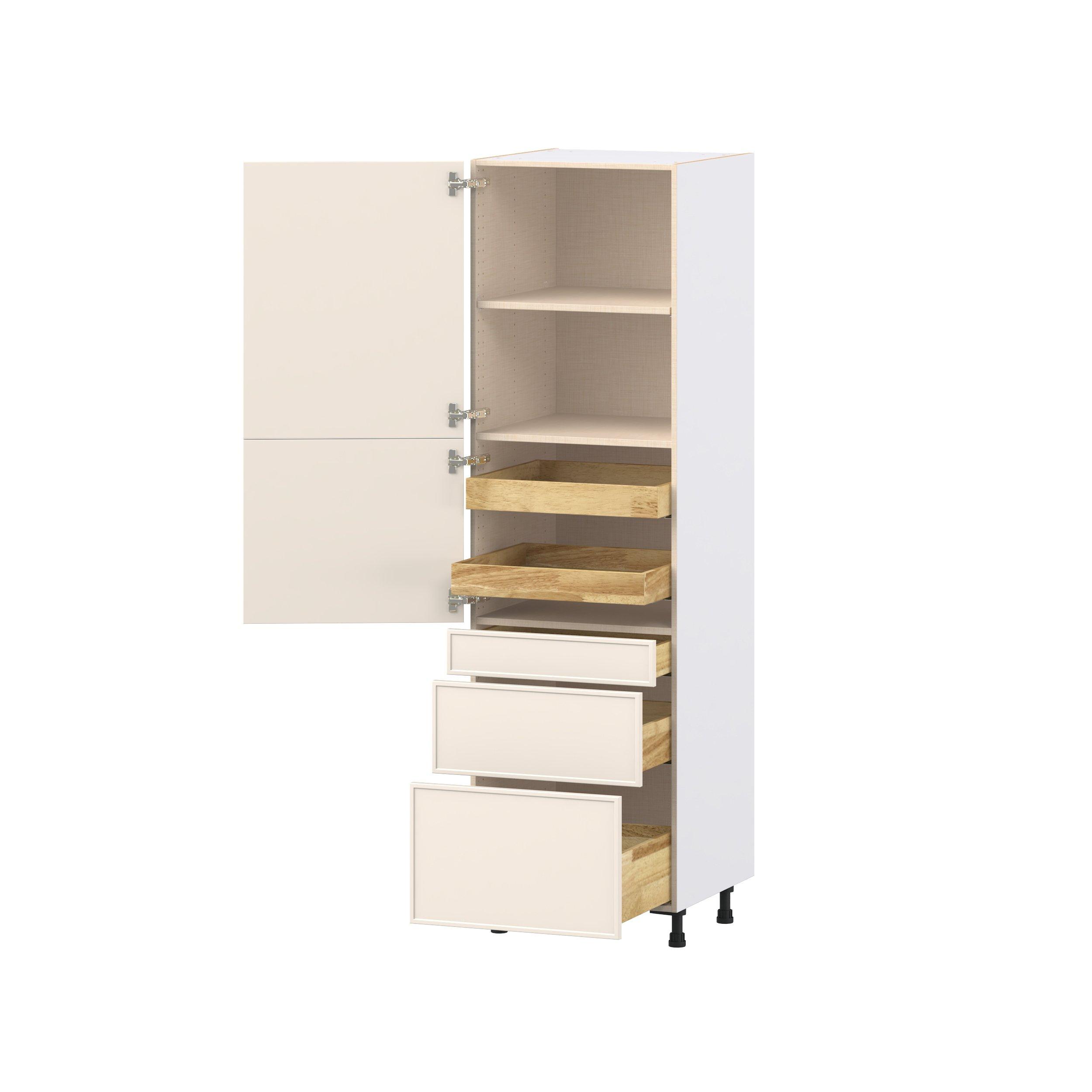 Linden 24 in. Painted Washed Linen Door and Drawer Pantry Cabinet with Inner Pull-Out