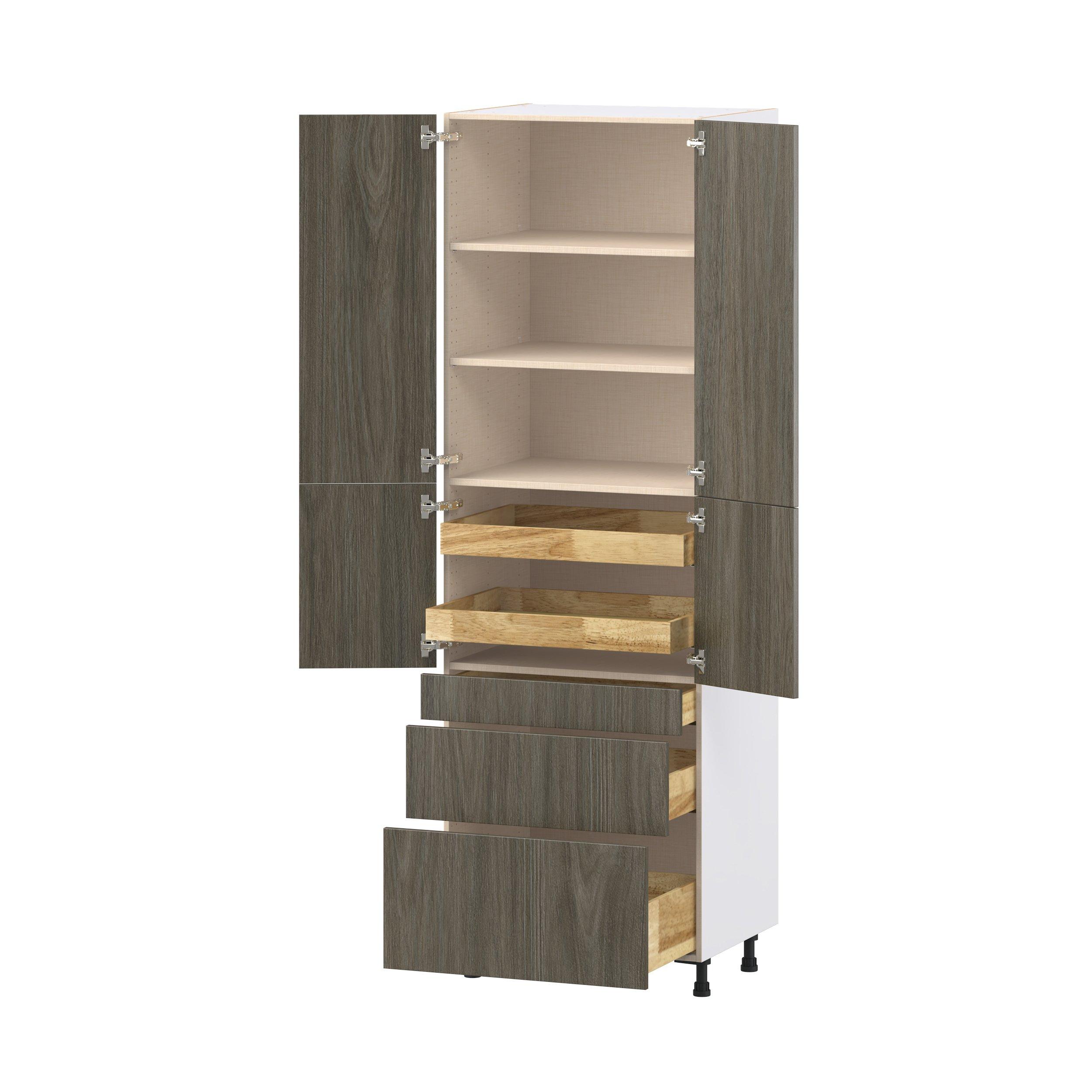 Glenwood 30 in. Burnt Walnut Door and Drawer Pantry Cabinet with Inner Pull-Out