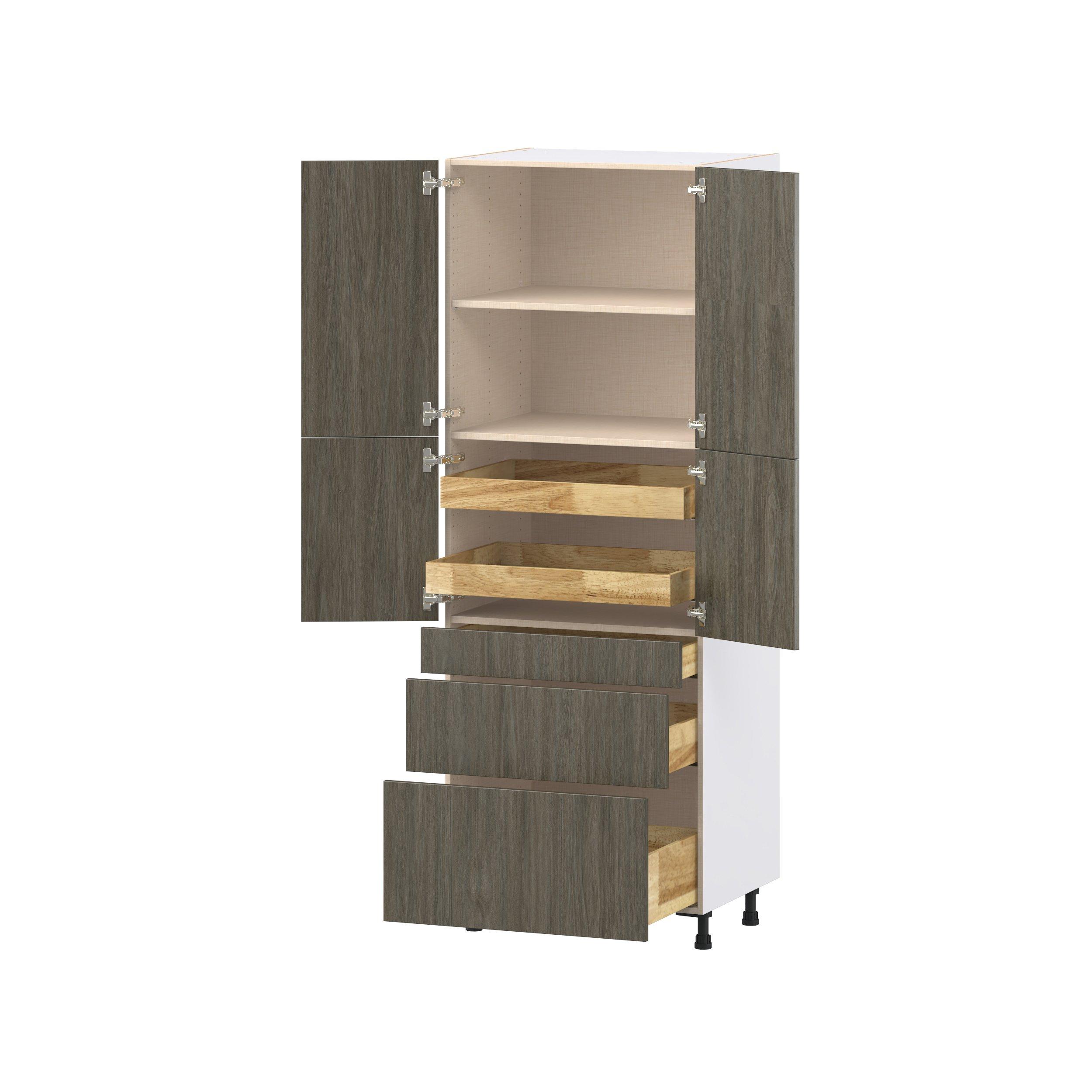 Glenwood 30 in. Burnt Walnut Door and Drawer Pantry Cabinet with Inner Pull-Out