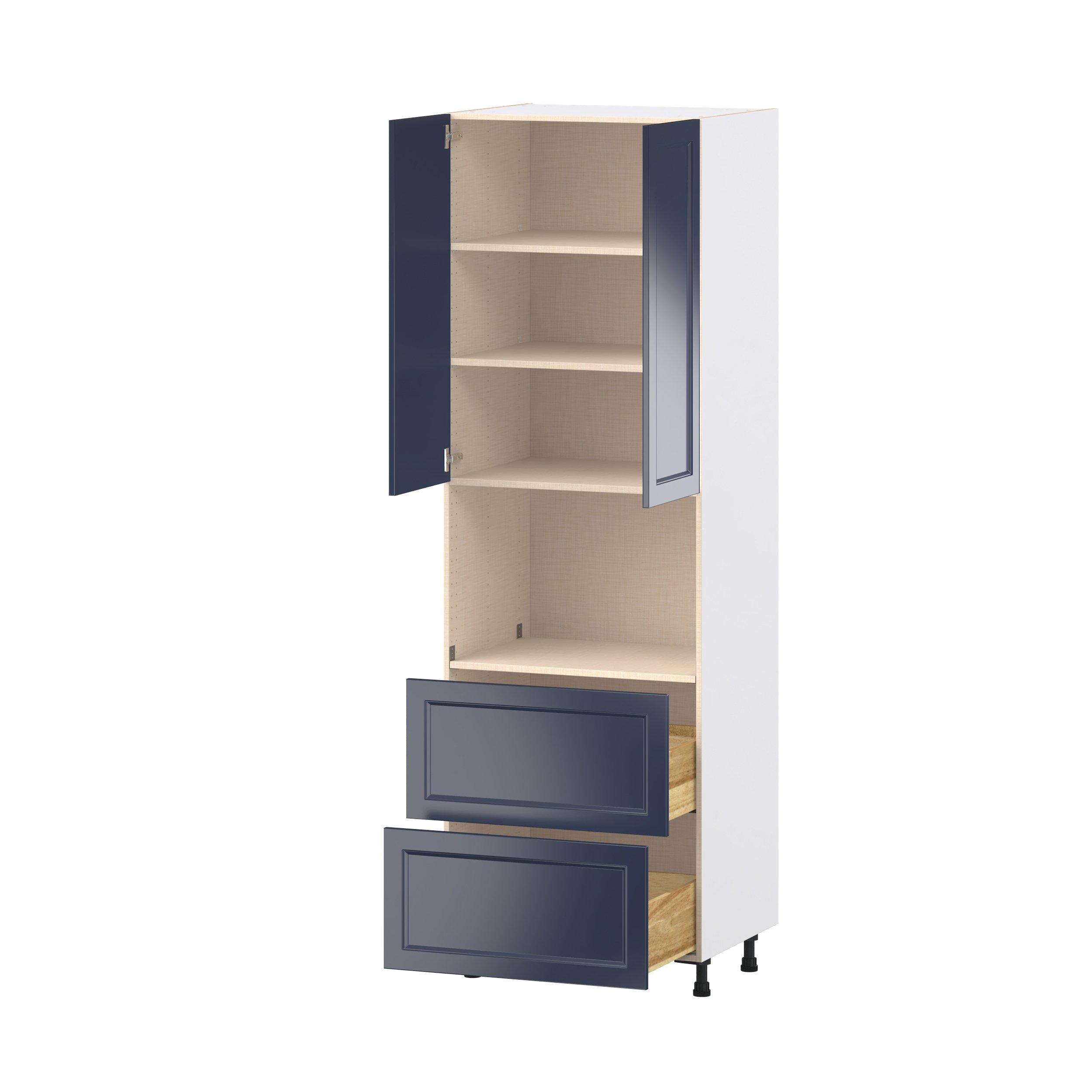 Peachtree 30 in. Painted Midnight Blue Door and Drawer Microwave Pantry Cabinet
