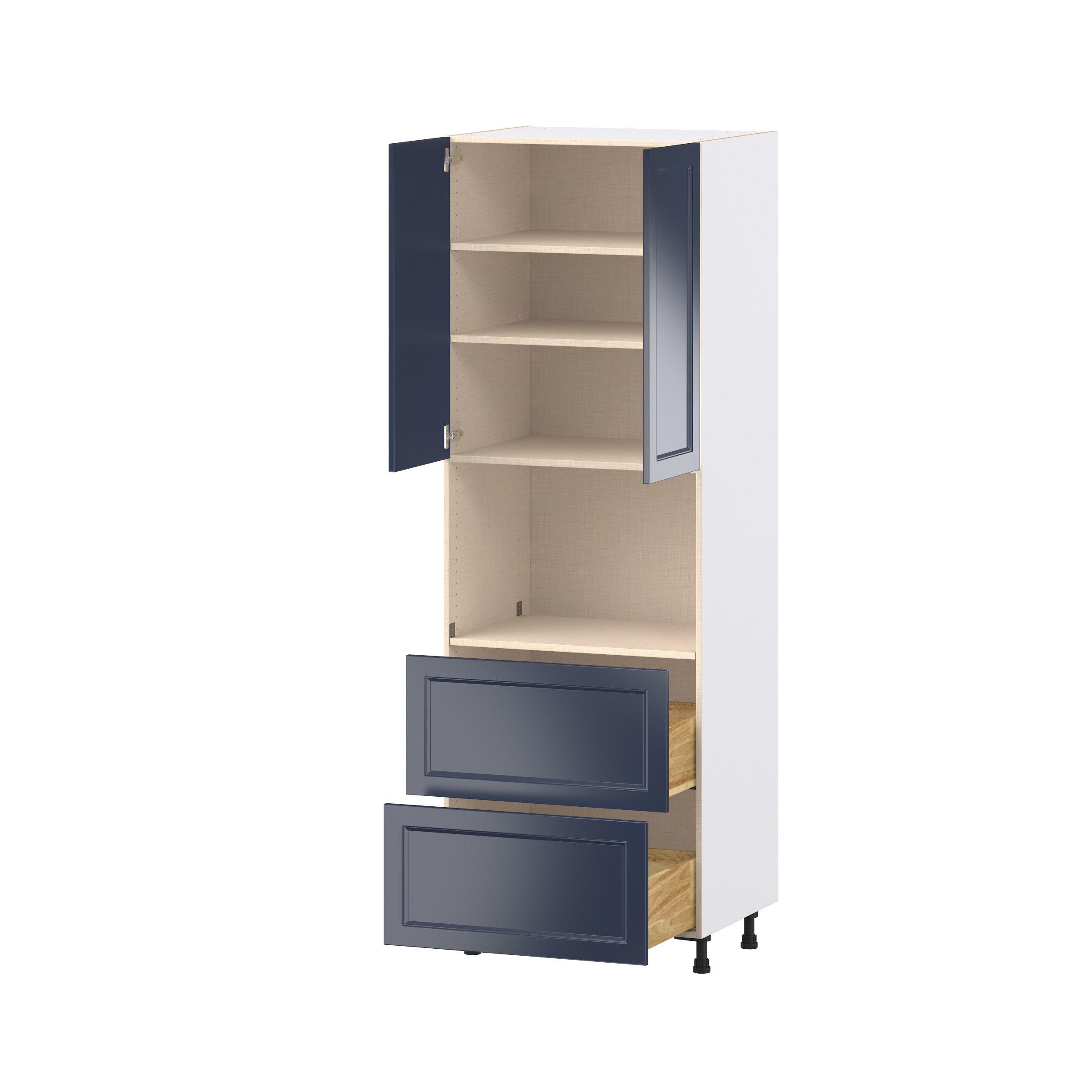 Peachtree 30 in. Painted Midnight Blue Door and Drawer Microwave Pantry Cabinet