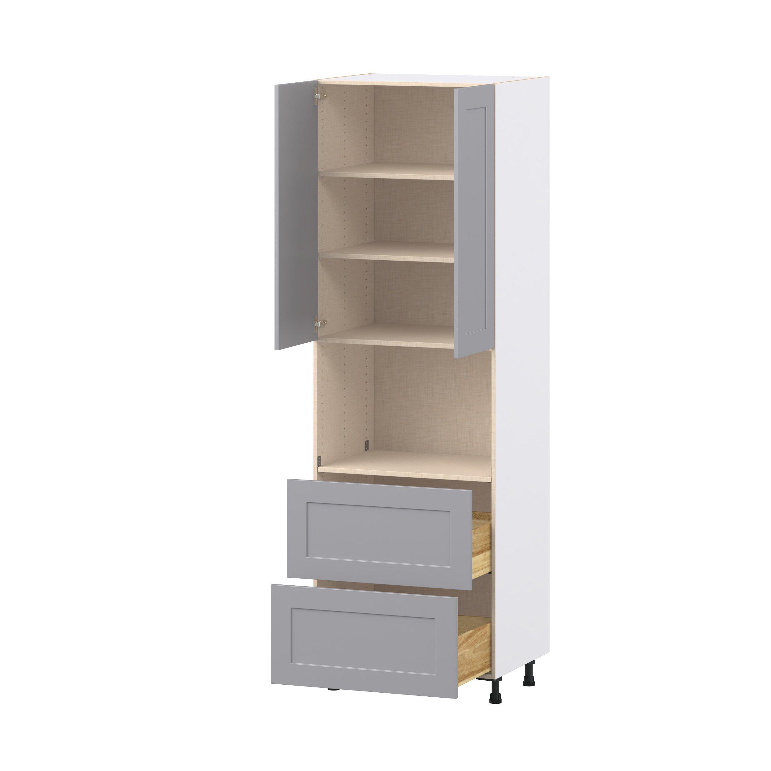 Candler 30 in. Painted Slate Gray Door and Drawer Microwave Pantry Cabinet