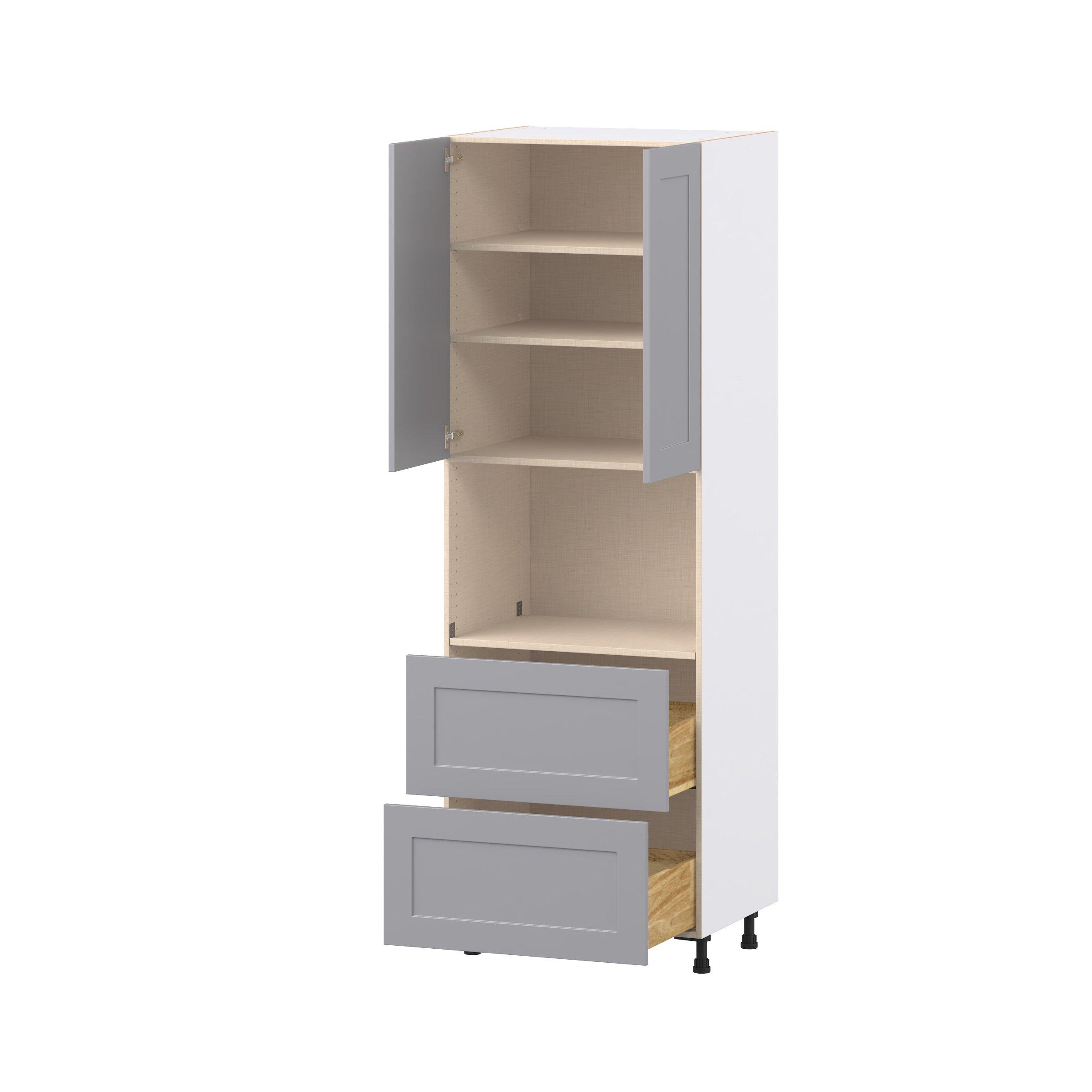Candler 30 in. Painted Slate Gray Door and Drawer Microwave Pantry Cabinet