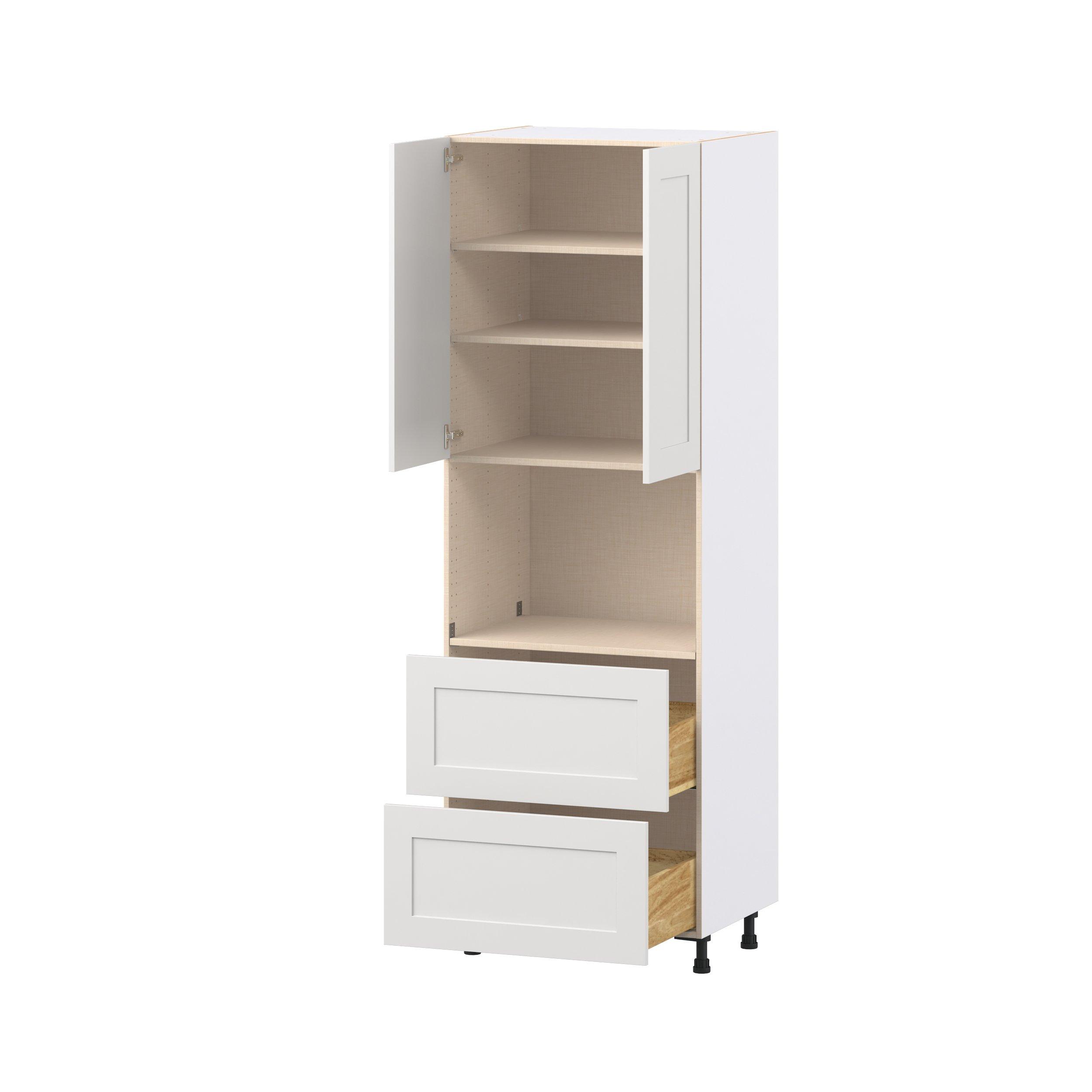 Candler 30 in. Painted Warm White Door and Drawer Microwave Pantry Cabinet