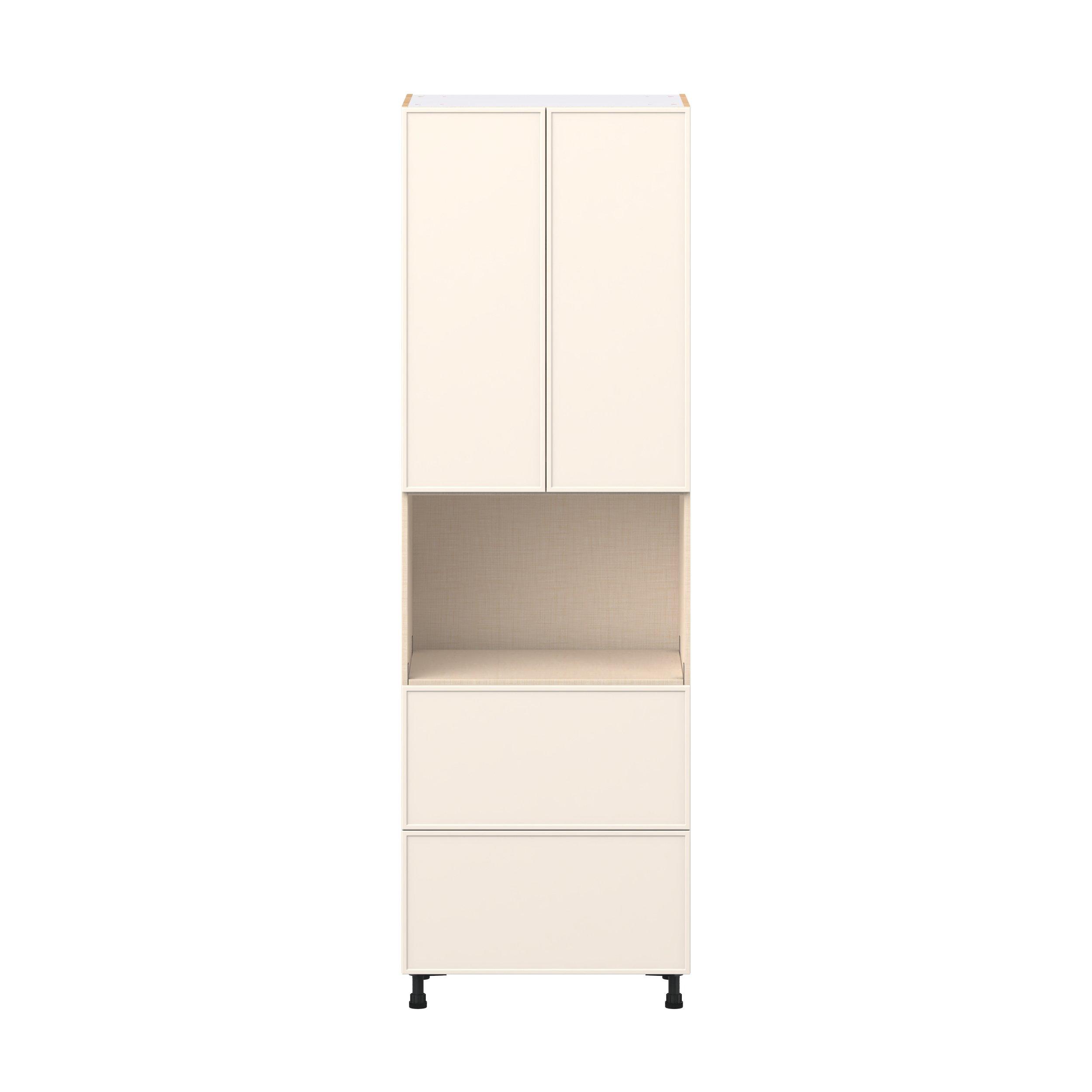 Linden 30 in. Painted Washed Linen Door and Drawer Microwave Pantry Cabinet