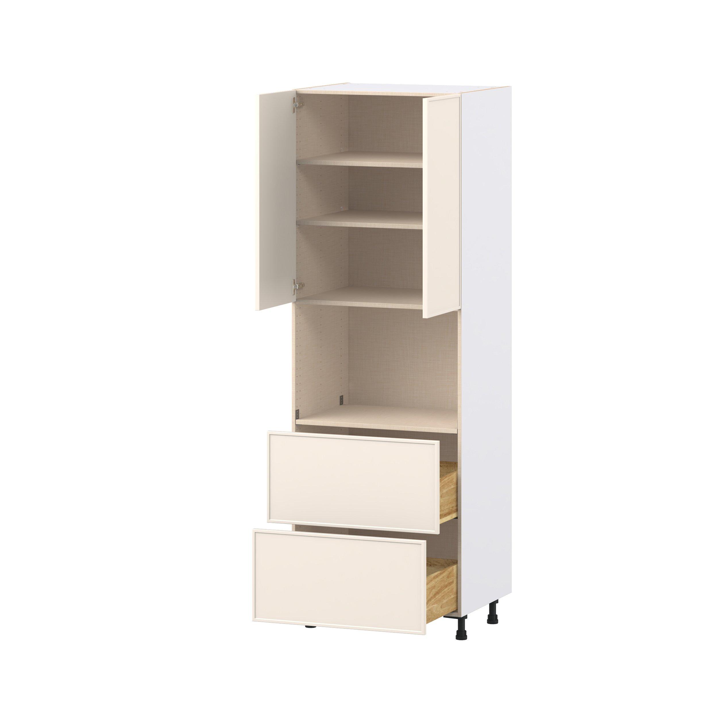 Linden 30 in. Painted Washed Linen Door and Drawer Microwave Pantry Cabinet