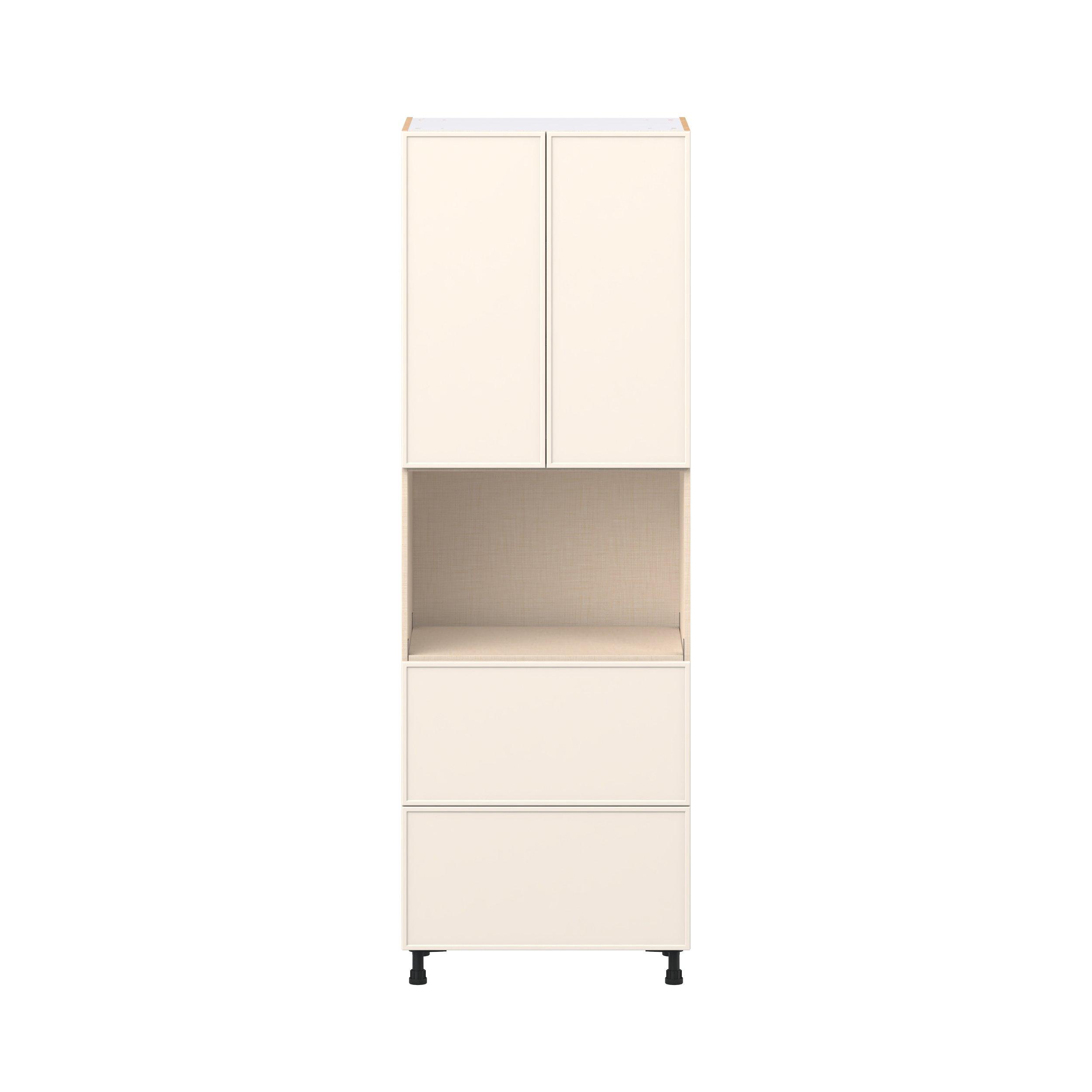 Linden 30 in. Painted Washed Linen Door and Drawer Microwave Pantry Cabinet