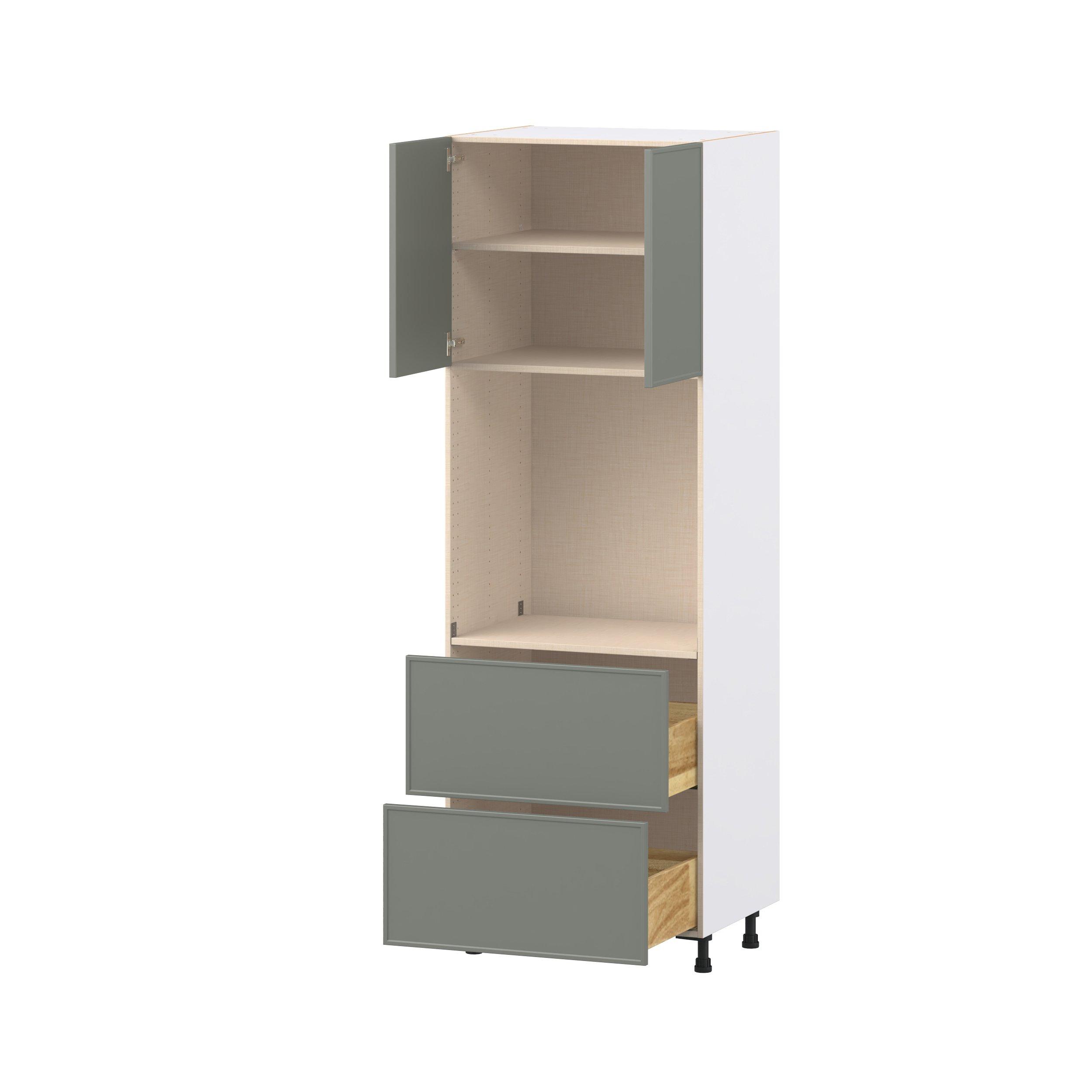 Linden 30 in. Painted Moss Green Door and Drawer Single Oven Pantry Cabinet