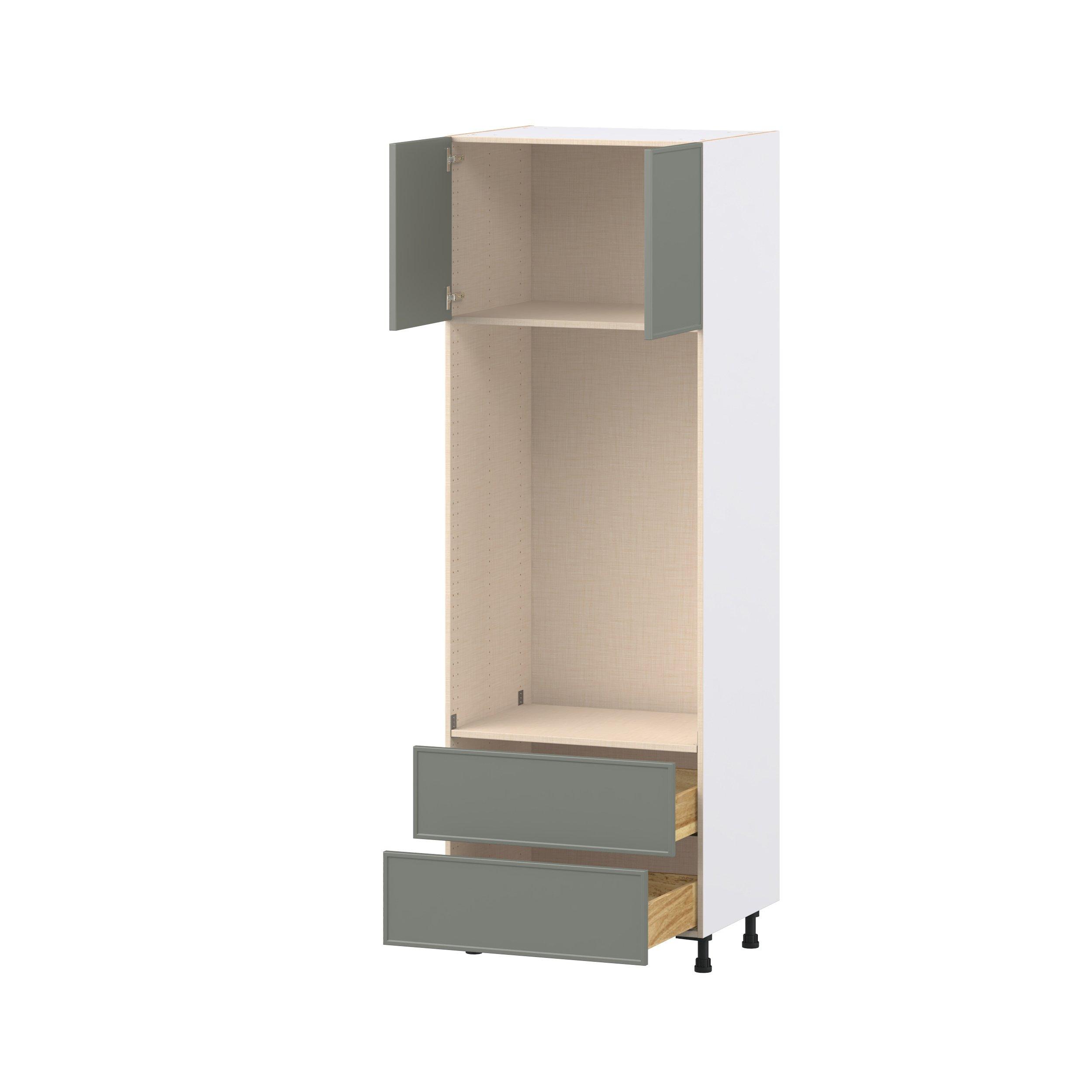Linden 30 in. Painted Moss Green Door and Drawer Microwave/Oven Pantry Cabinet