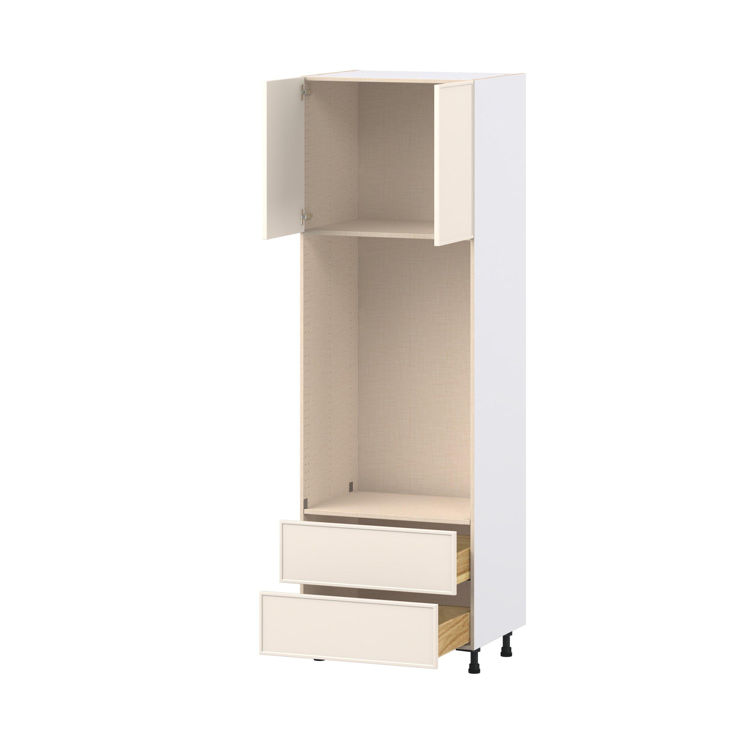 Linden 30 in. Painted Washed Linen Door and Drawer Microwave Pantry Cabinet