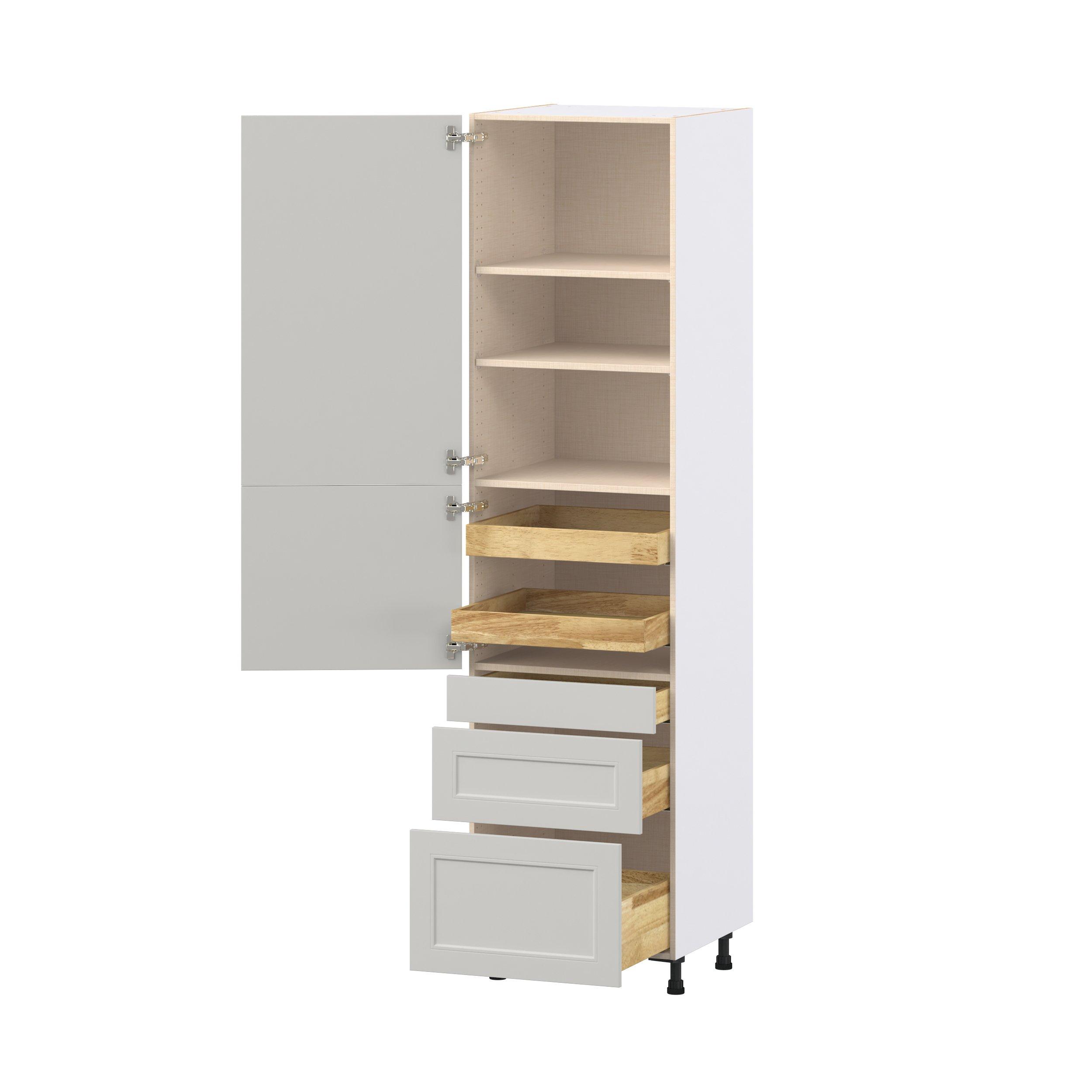 Lenox 24 in. Painted Light Gray Door and Drawer Pantry Cabinet with Inner Pull-Out