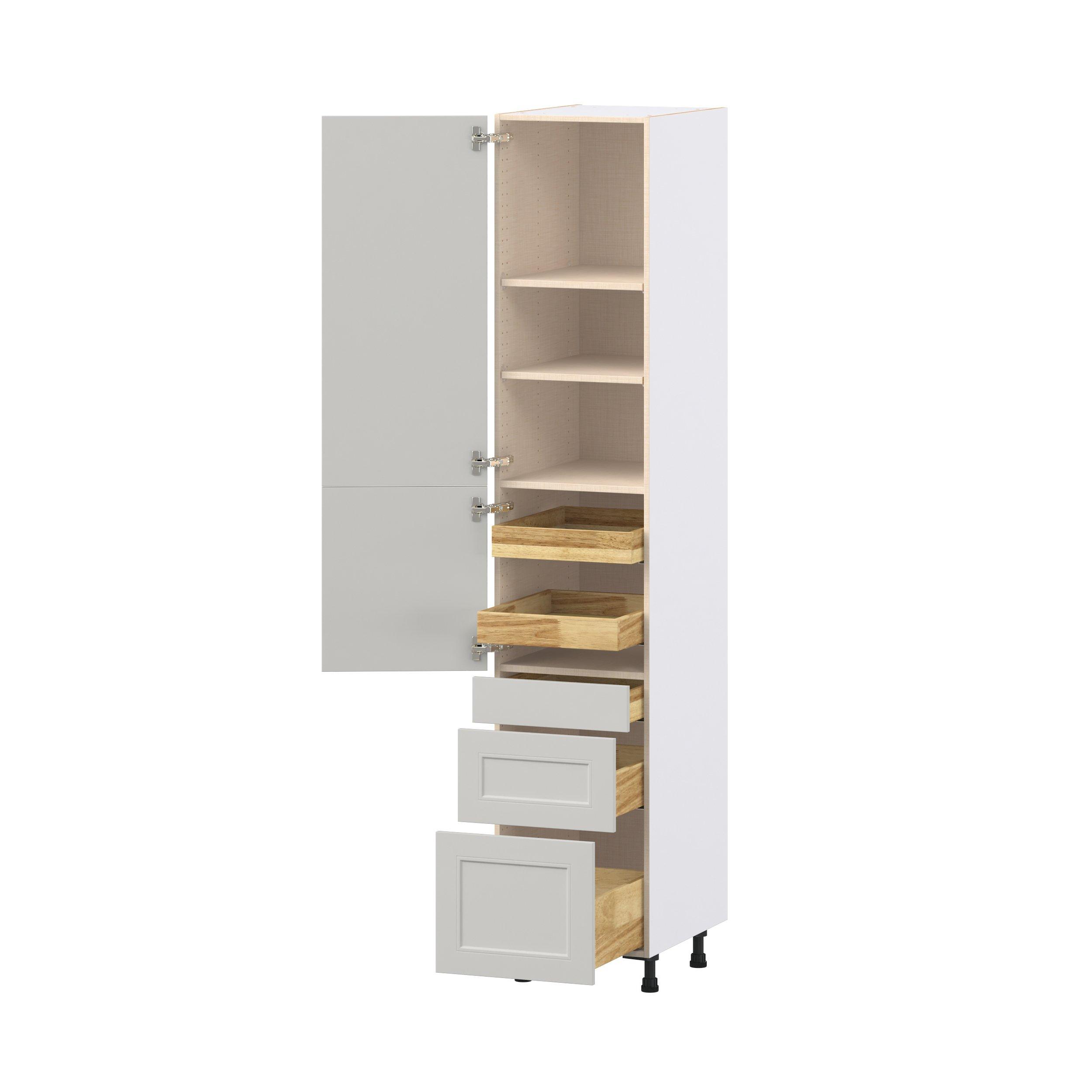 Lenox 18 in. Painted Light Gray Door and Drawer Pantry Cabinet with Inner Pull-Out