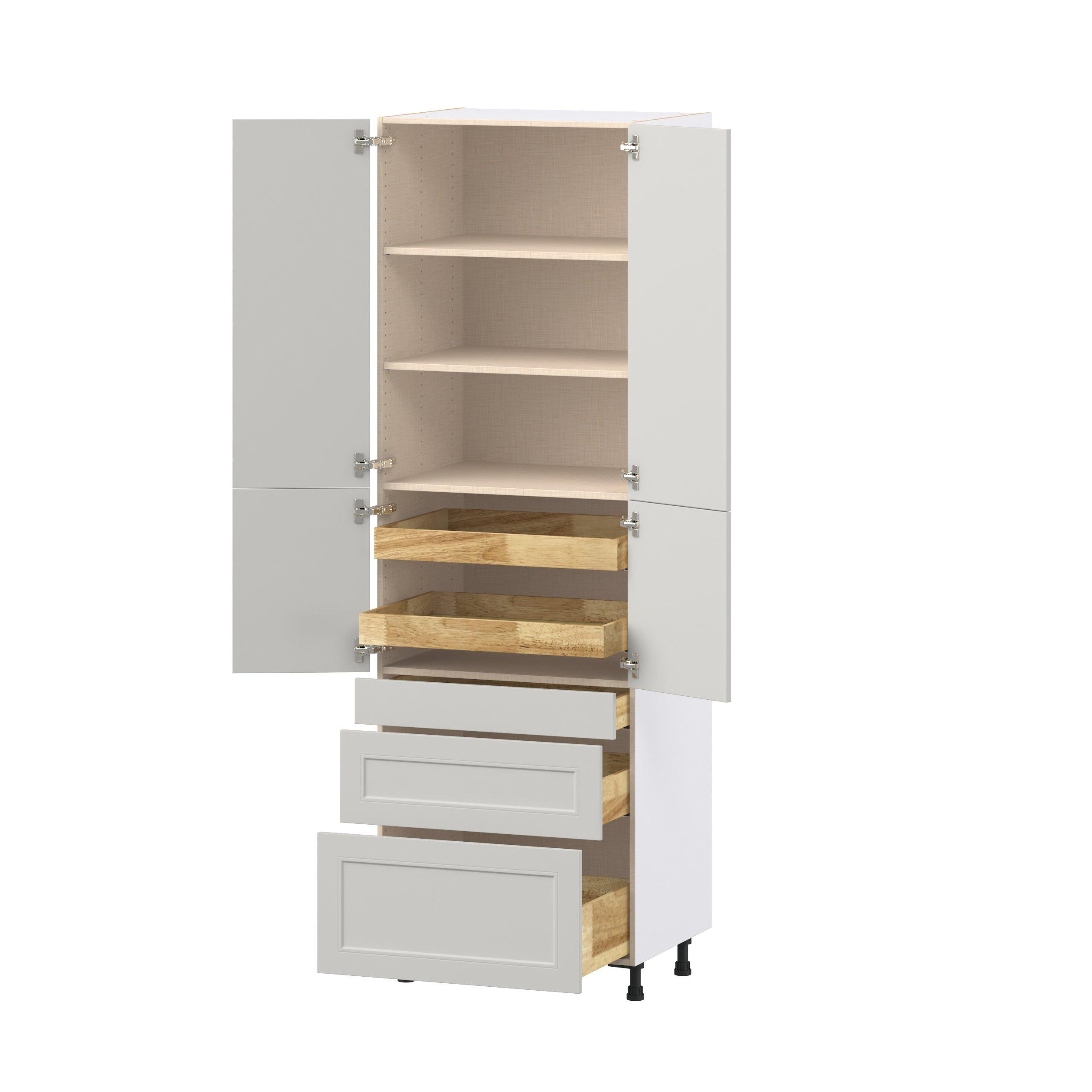 Lenox 30 in. Painted Light Gray Door and Drawer Pantry Cabinet with Inner Pull-Out